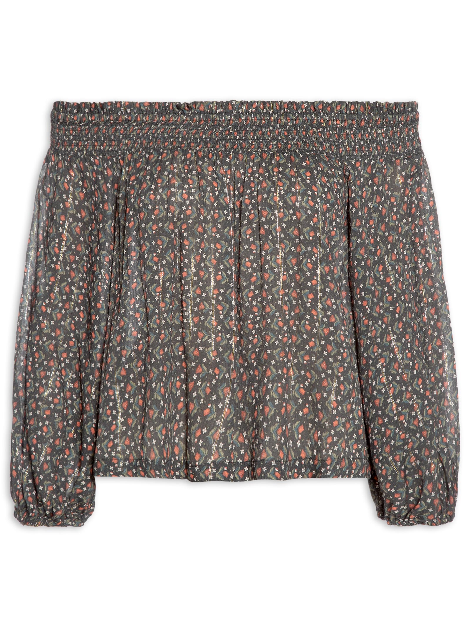 Blusa Feminina Ombro A Ombro Estampa Serena Preto Maria Filó