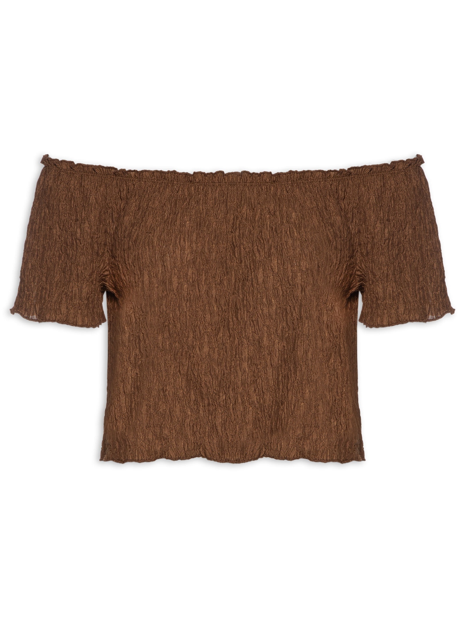 Blusa Feminina Ombro A Ombro Feminina Texturizada Marrom Market 33