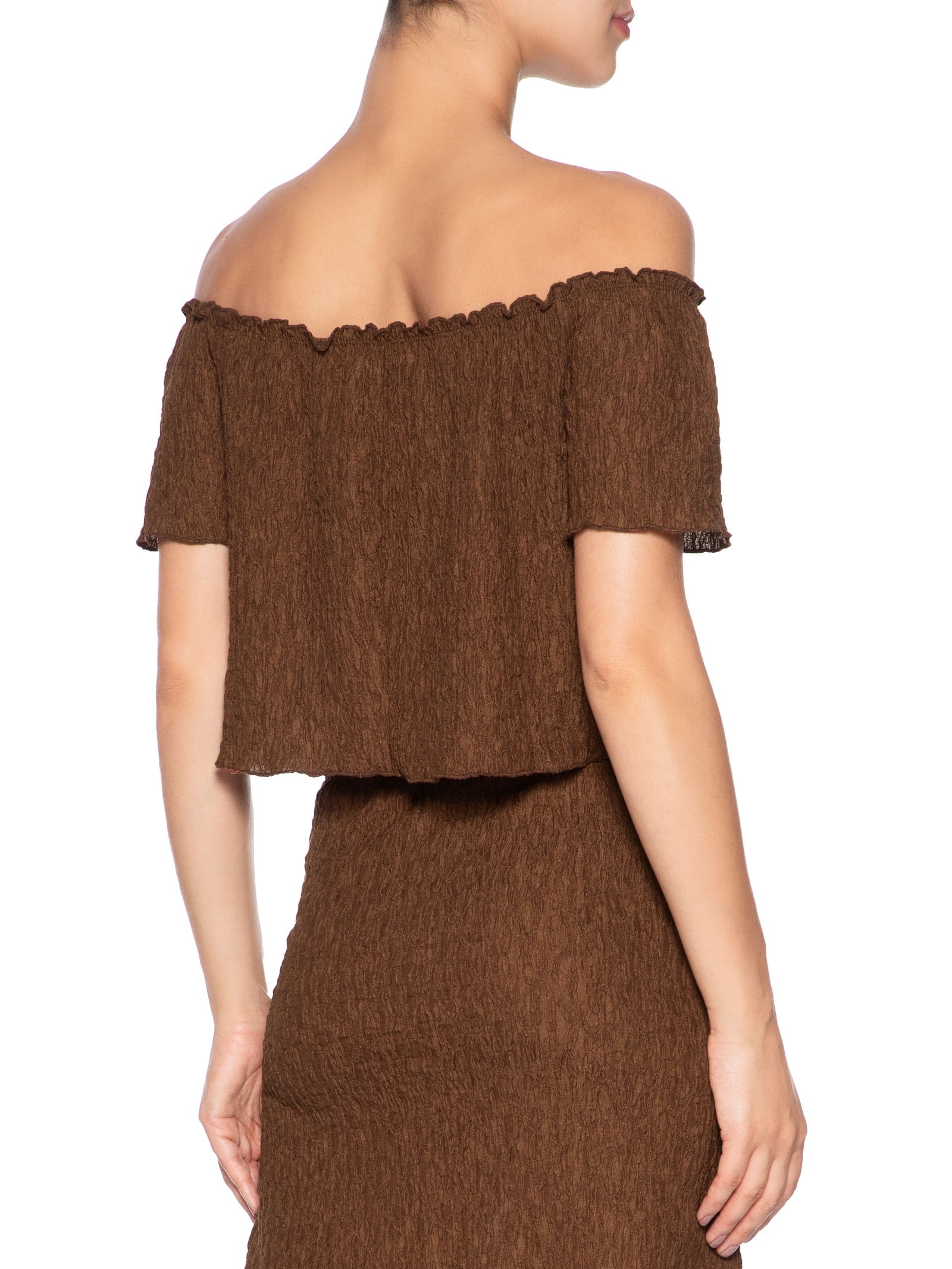 Blusa Feminina Ombro A Ombro Feminina Texturizada Marrom Market 33