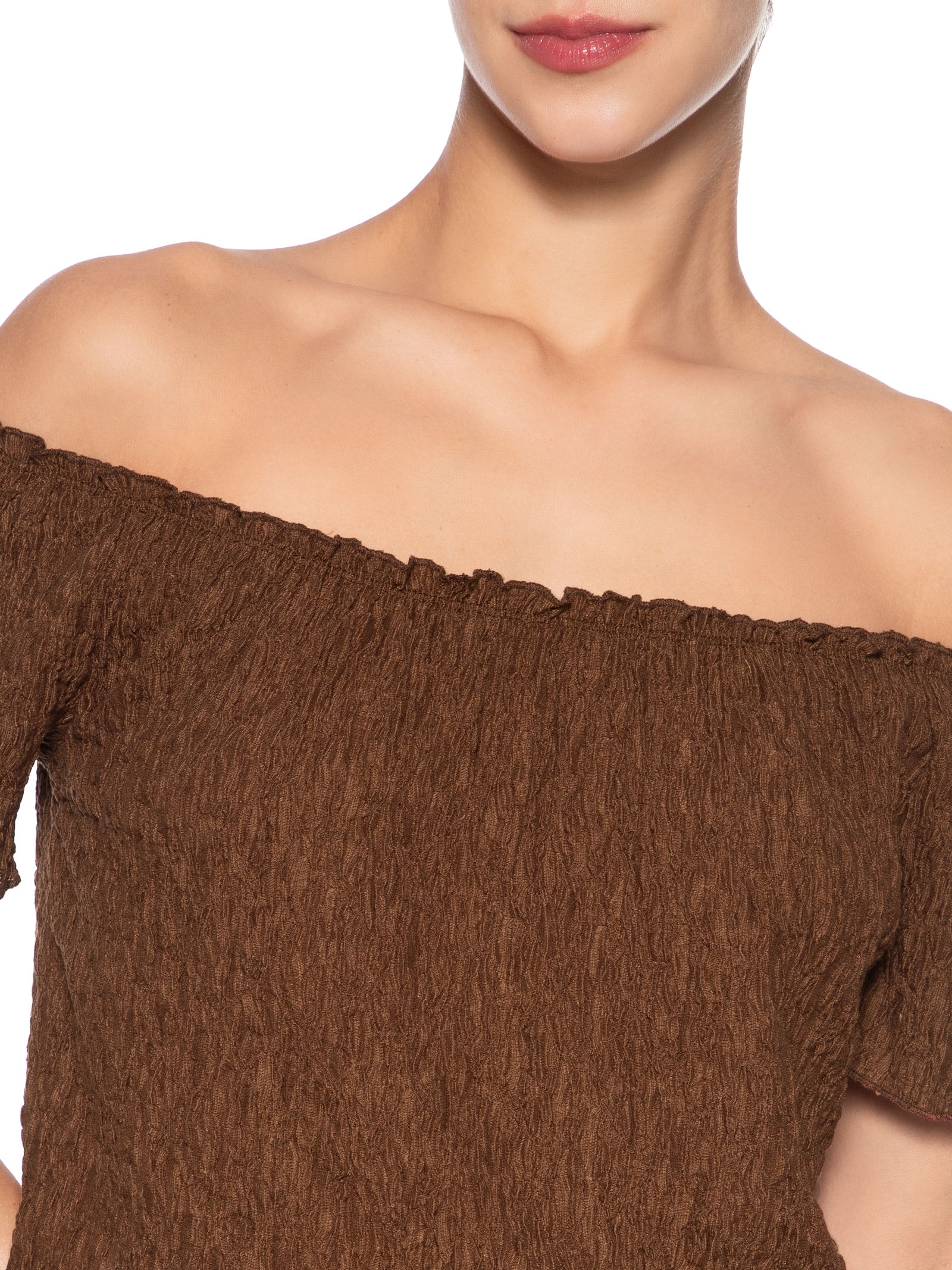 Blusa Feminina Ombro A Ombro Feminina Texturizada Marrom Market 33