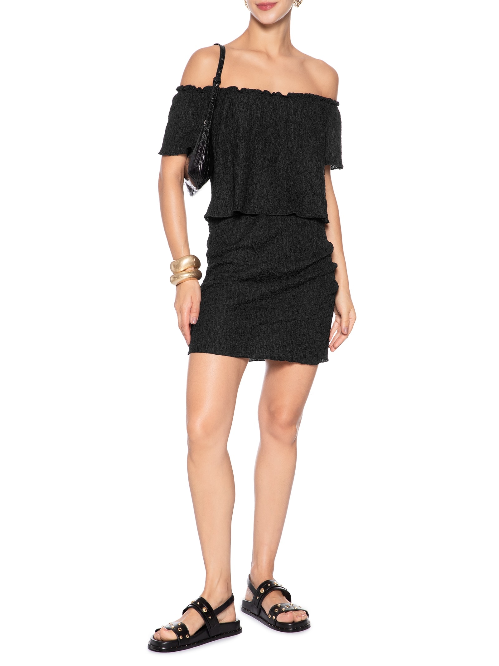 Blusa Feminina Ombro A Ombro Feminina Texturizada Preto Market 33