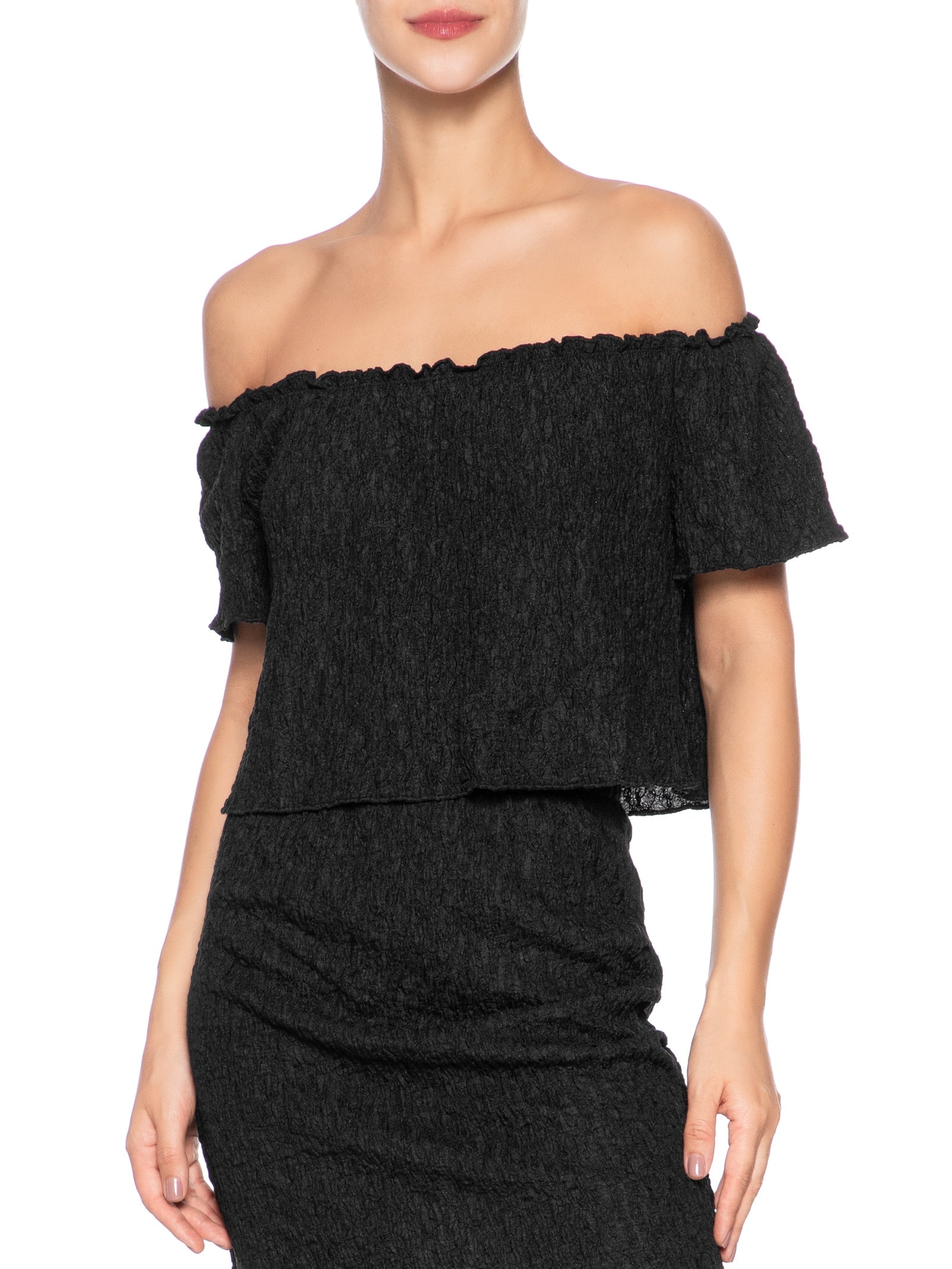 Blusa Feminina Ombro A Ombro Feminina Texturizada Preto Market 33