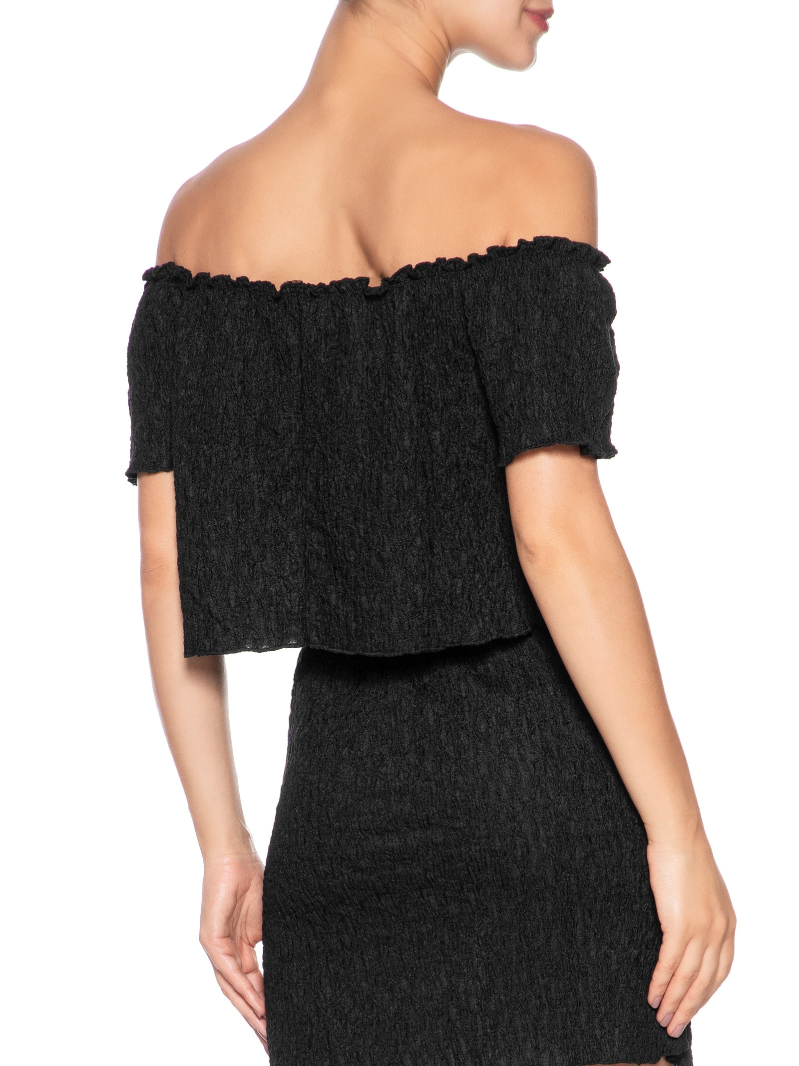 Blusa Feminina Ombro A Ombro Feminina Texturizada Preto Market 33