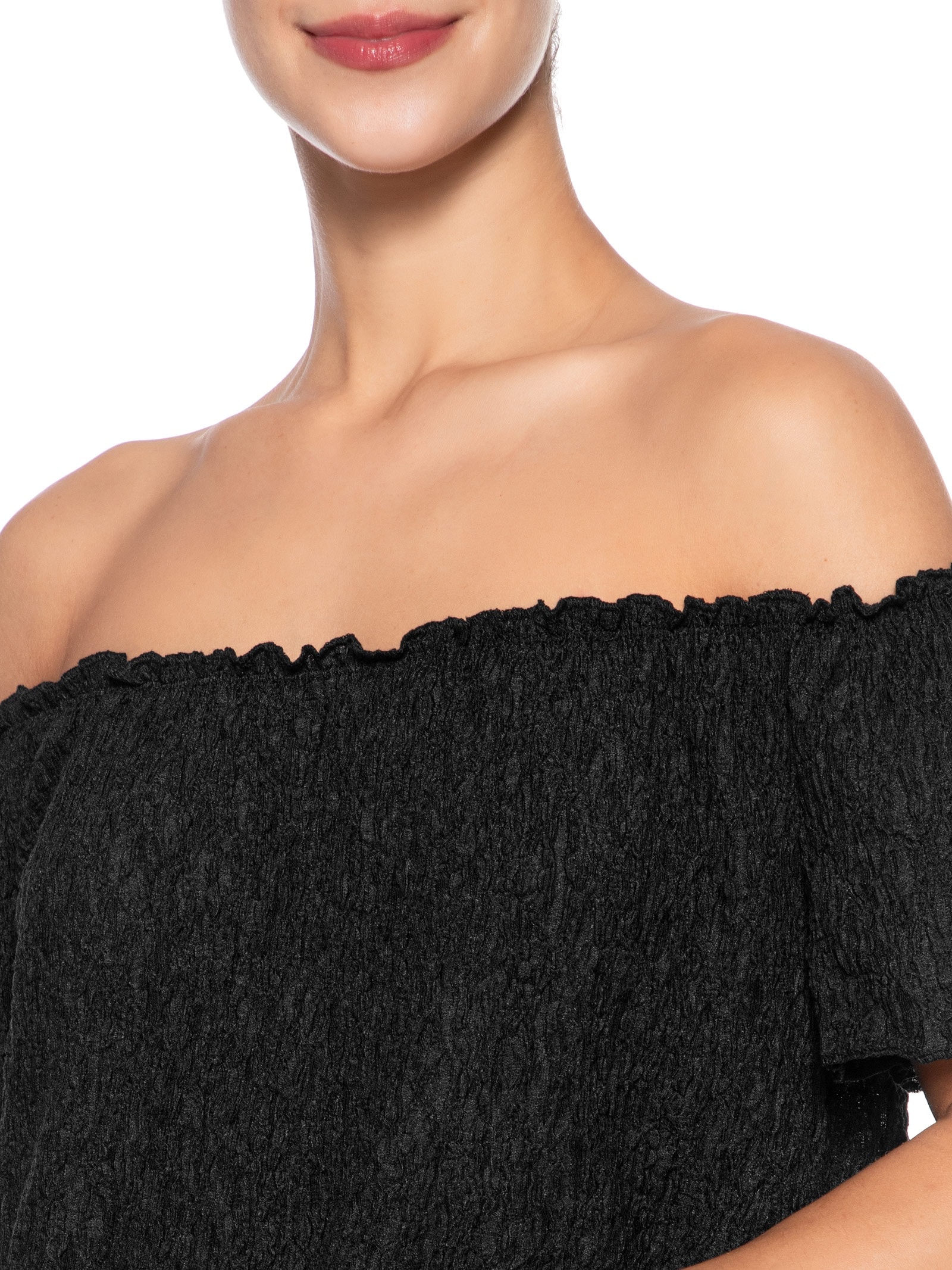 Blusa Feminina Ombro A Ombro Feminina Texturizada Preto Market 33