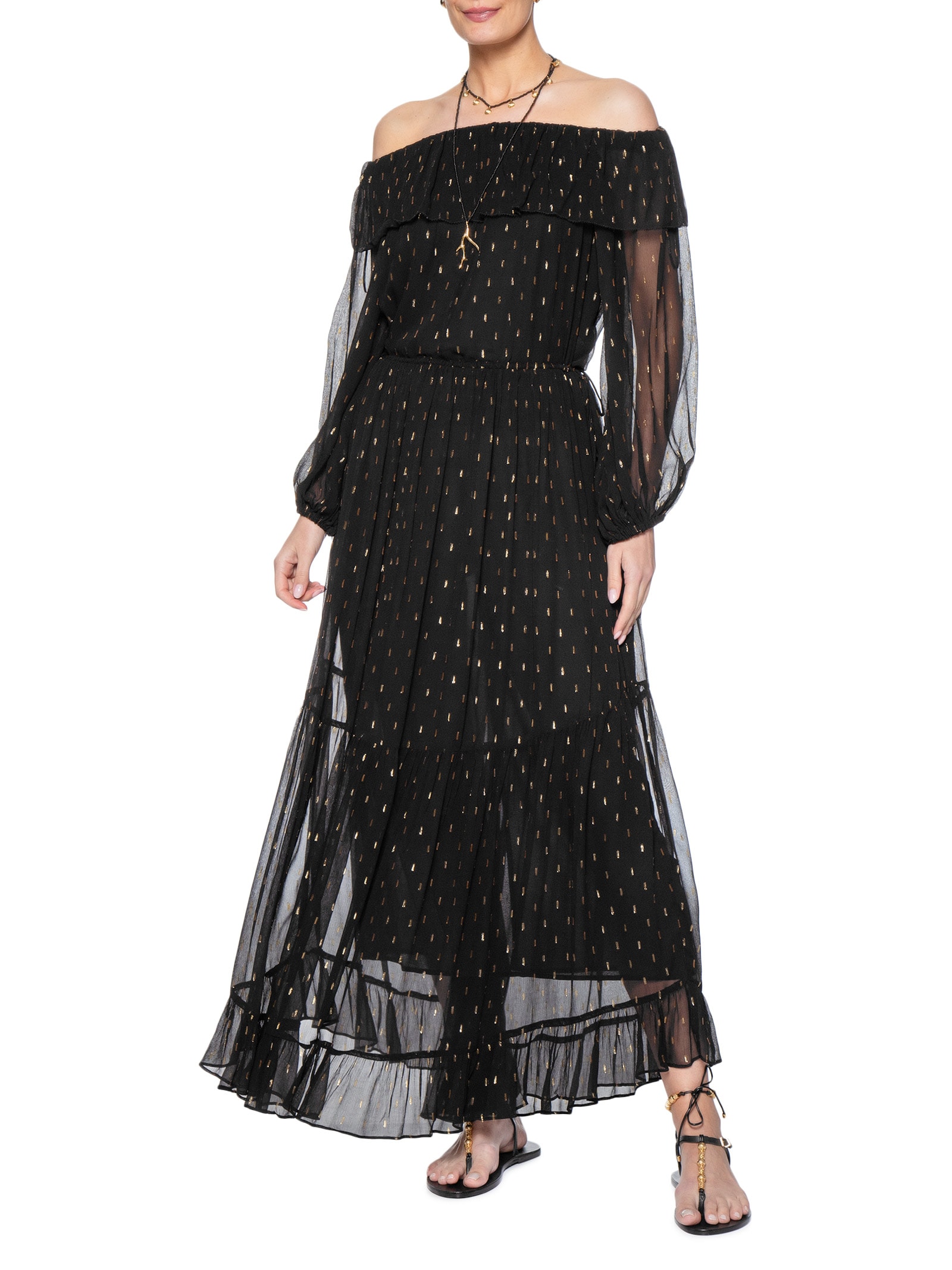 Blusa Feminina Ombro A Ombro GGT Lurex Preto Maria Filó