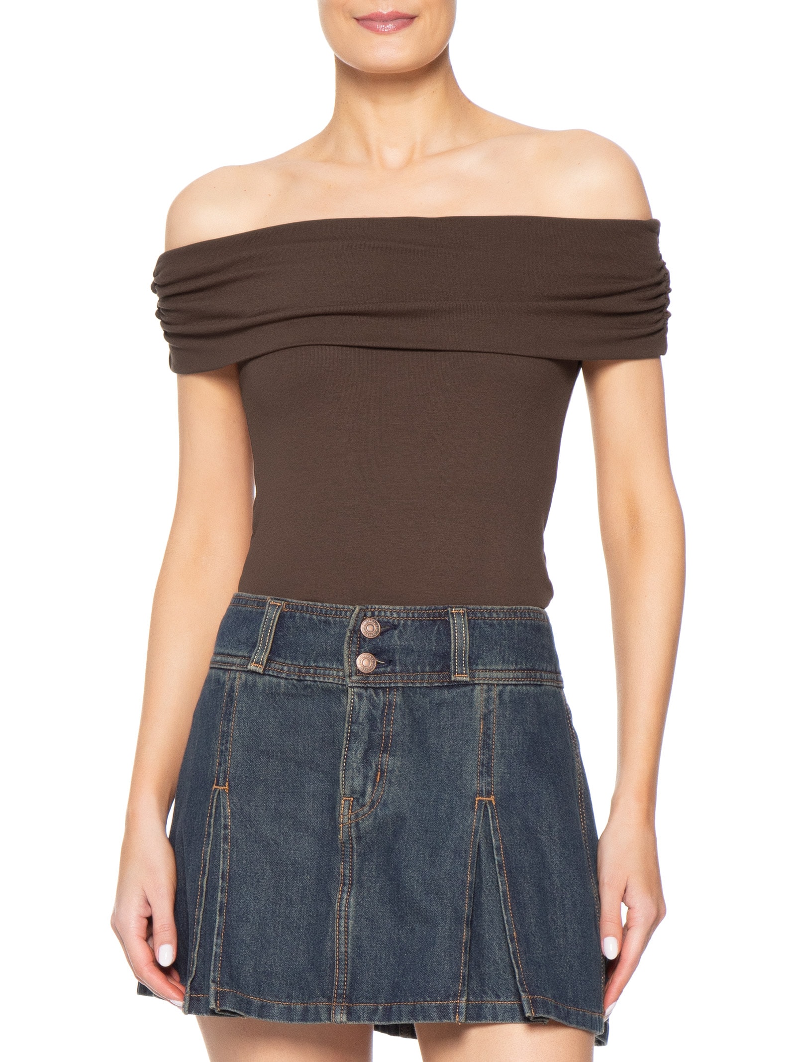 Blusa Feminina Ombro A Ombro Marrom Basiq
