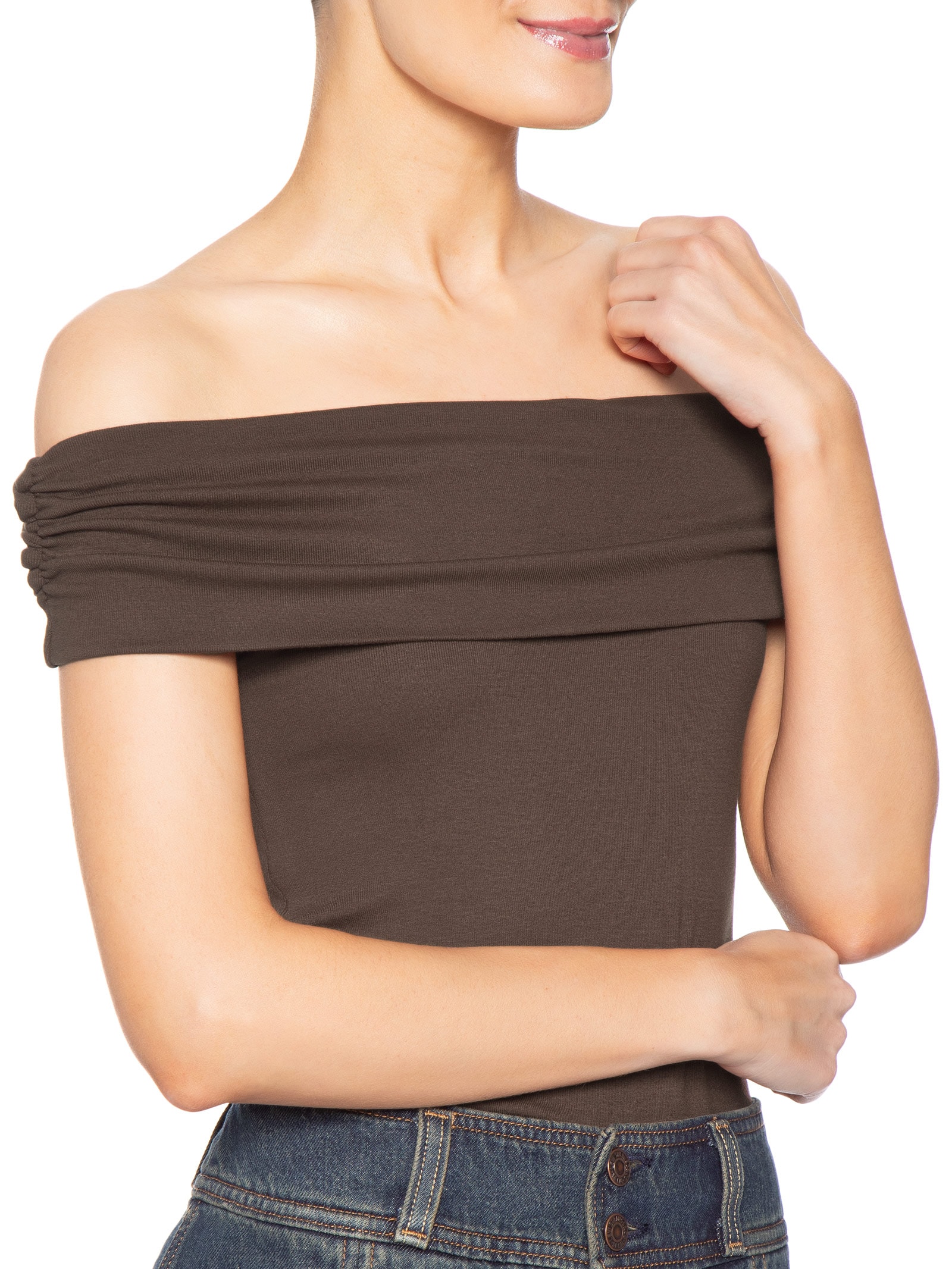 Blusa Feminina Ombro A Ombro Marrom Basiq
