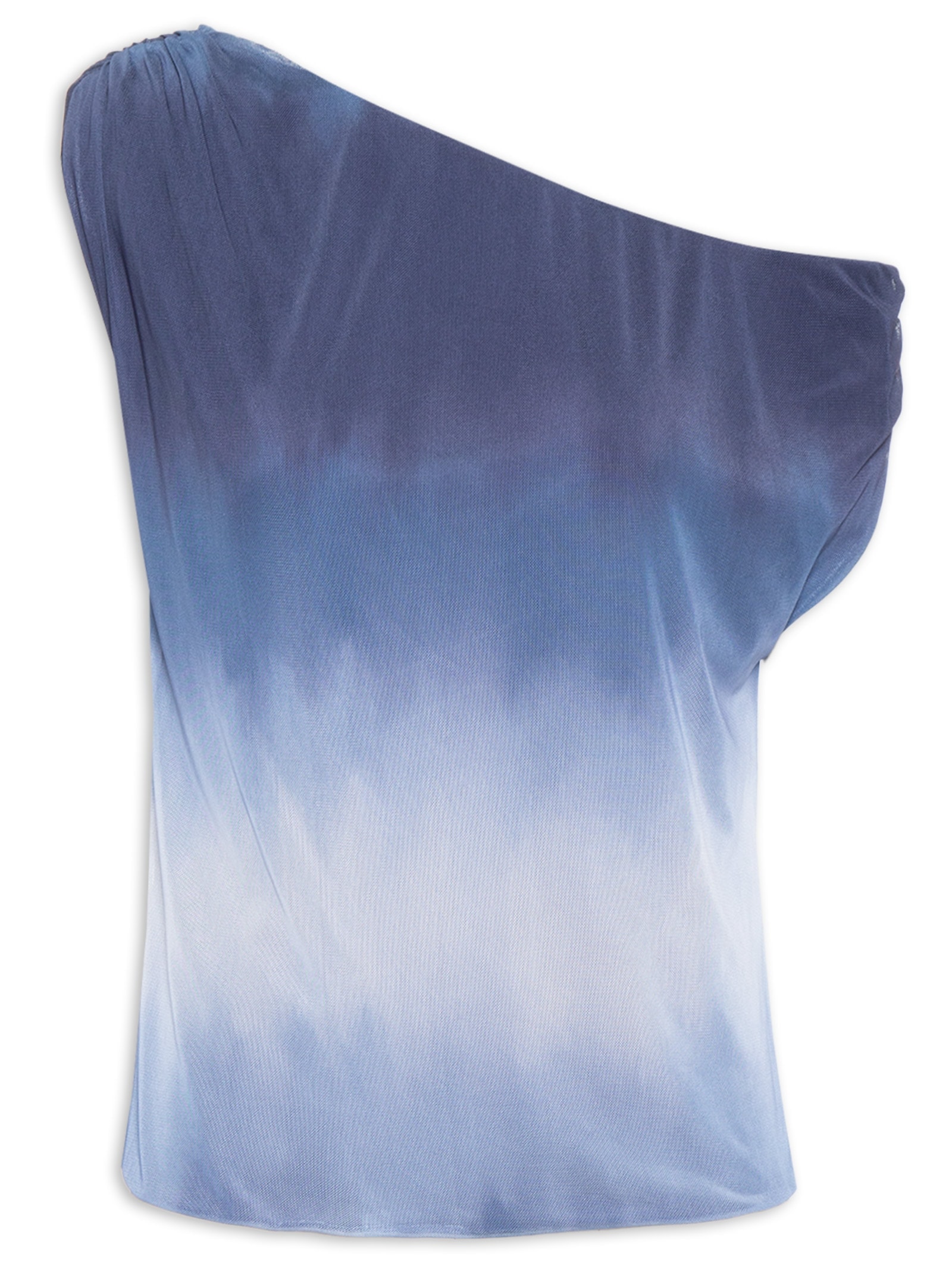 Blusa Feminina Ombro Caído Tule Estampado Azul Cacay