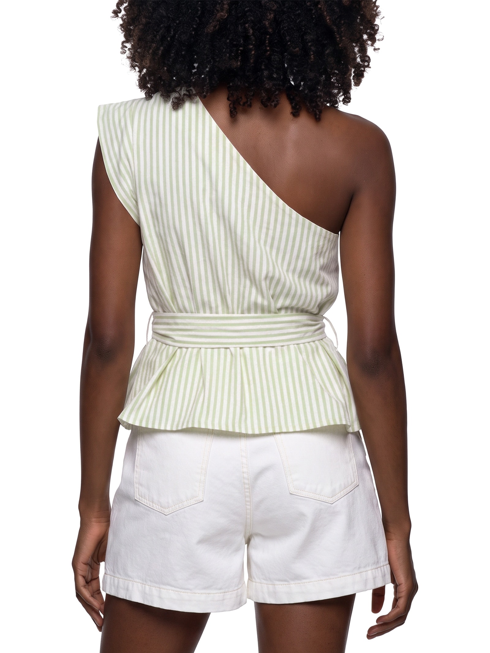 Blusa Feminina Ombro Só Faixa Cintura Estampada Verde Cacay