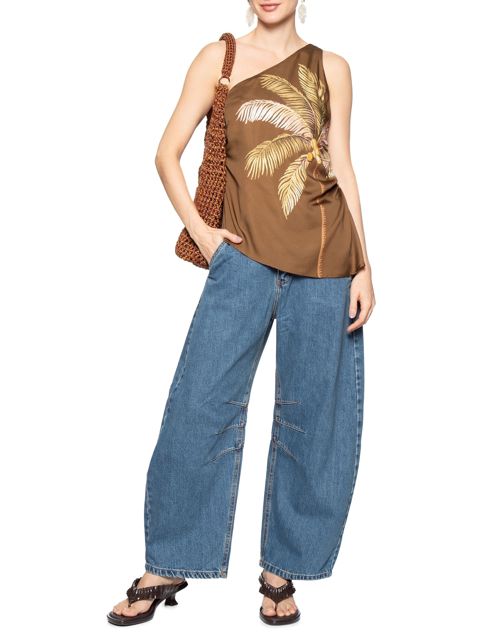 Blusa Feminina Ombro Só Sol De Coqueiro Marrom Farm