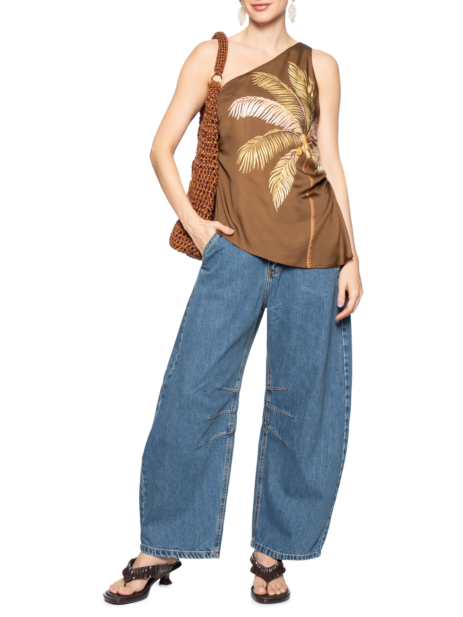Blusa Feminina Ombro Só Sol De Coqueiro Marrom Farm