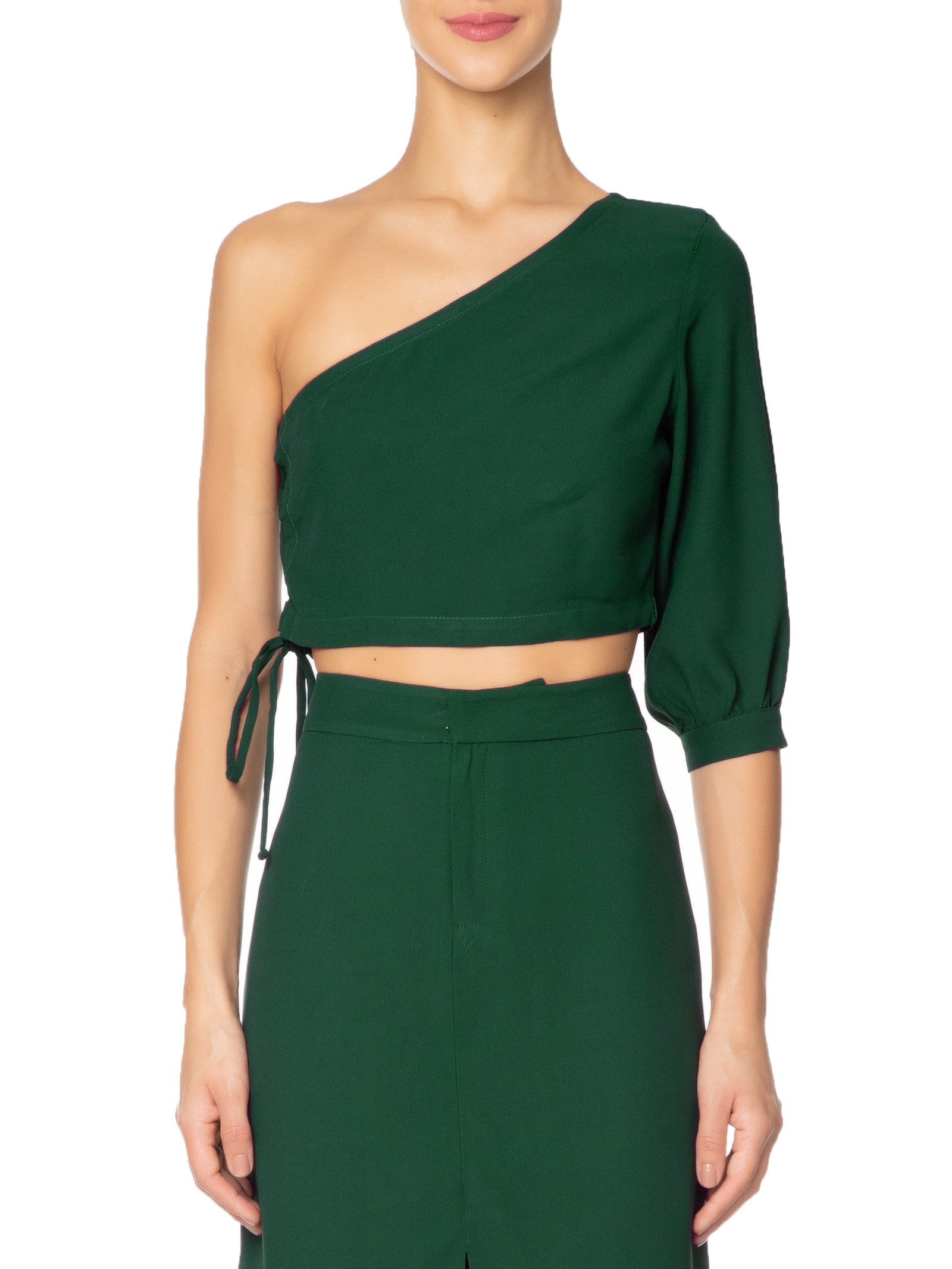 Blusa Feminina Ombro único Amarração Lateral Verde '2Essential