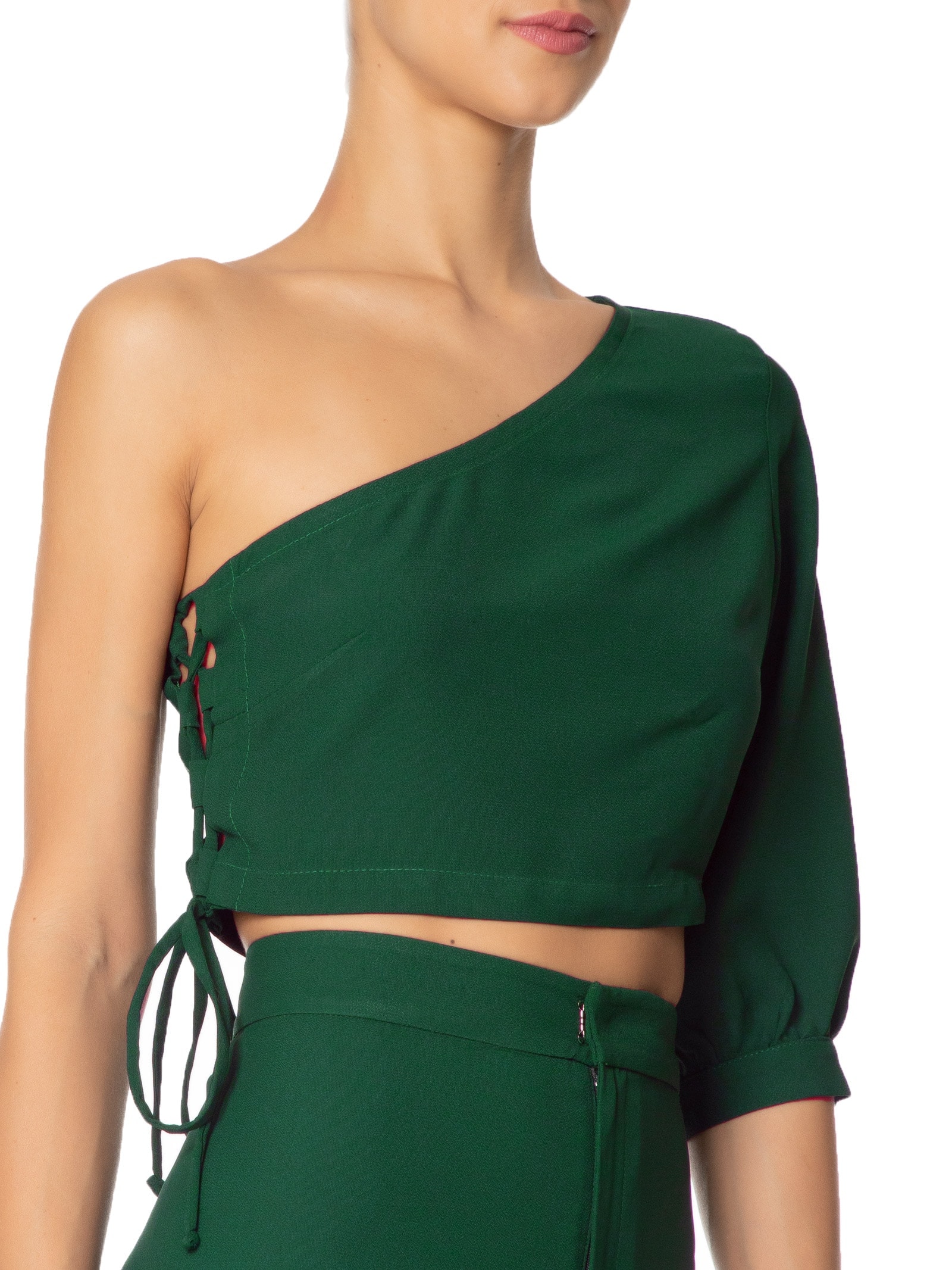 Blusa Feminina Ombro único Amarração Lateral Verde '2Essential