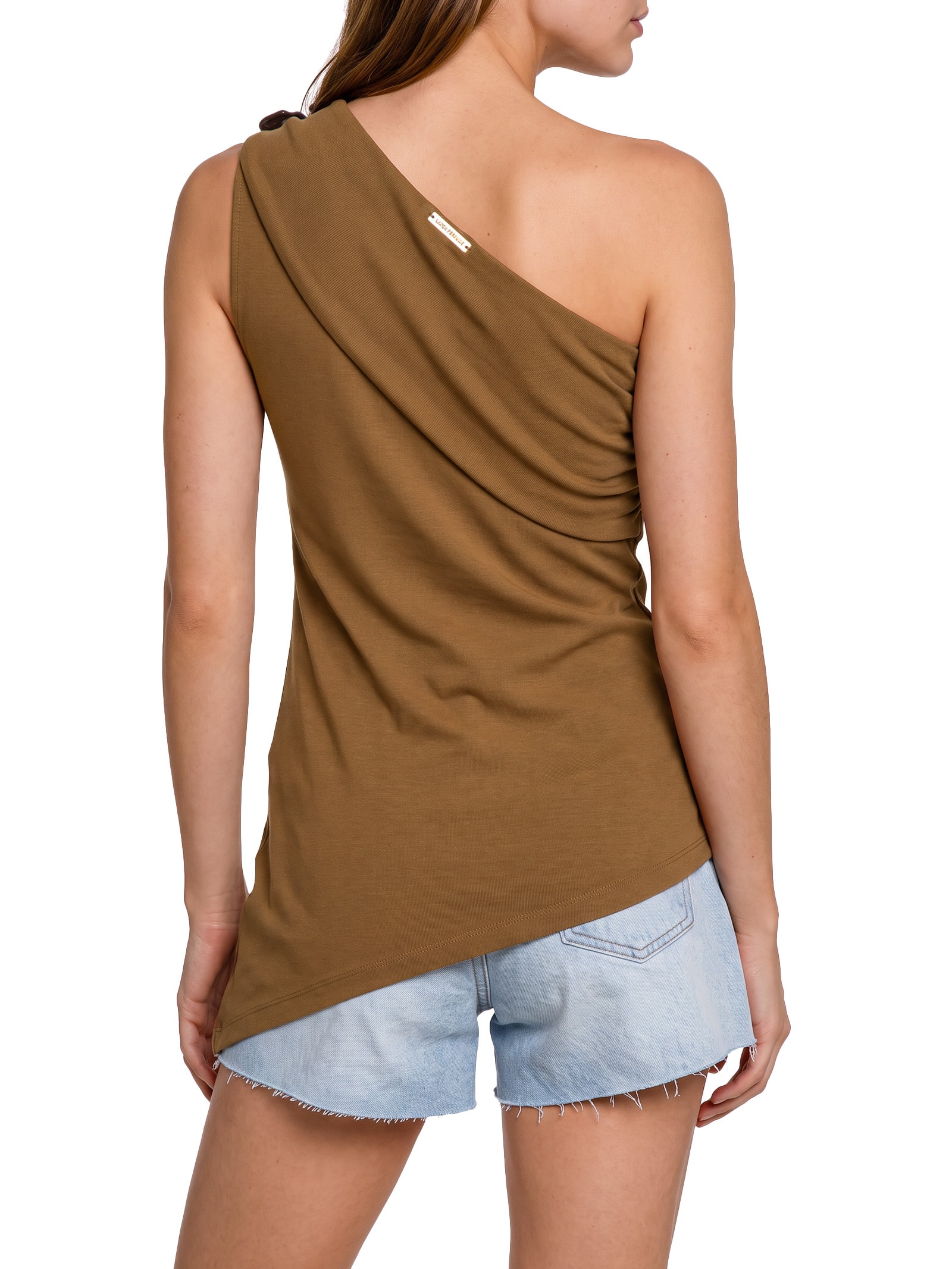 Blusa Feminina Ombro Único Ássimétrica Marrom Lança Perfume