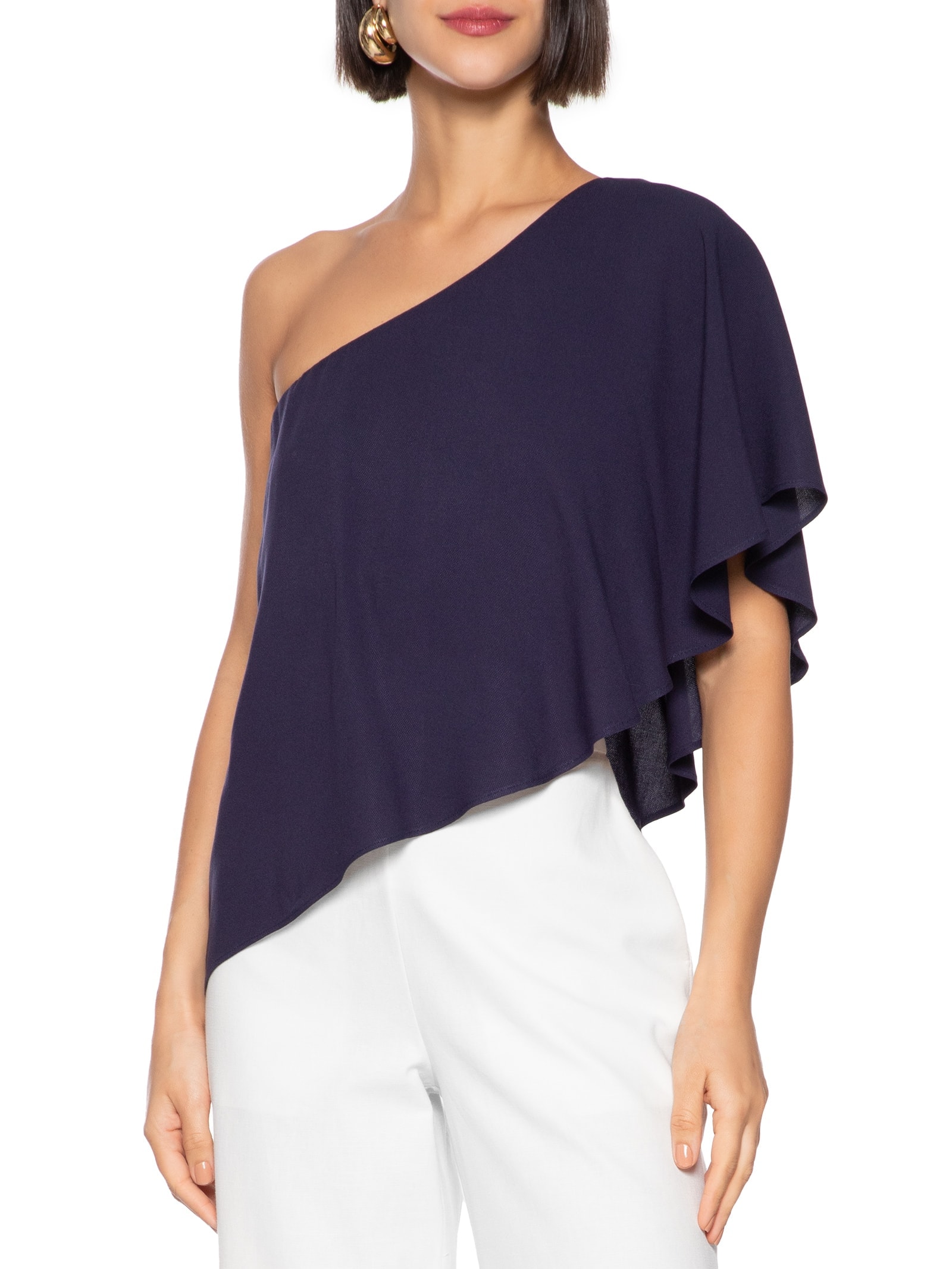 Blusa Feminina Ombro Único Com Babado Azul Lança Perfume