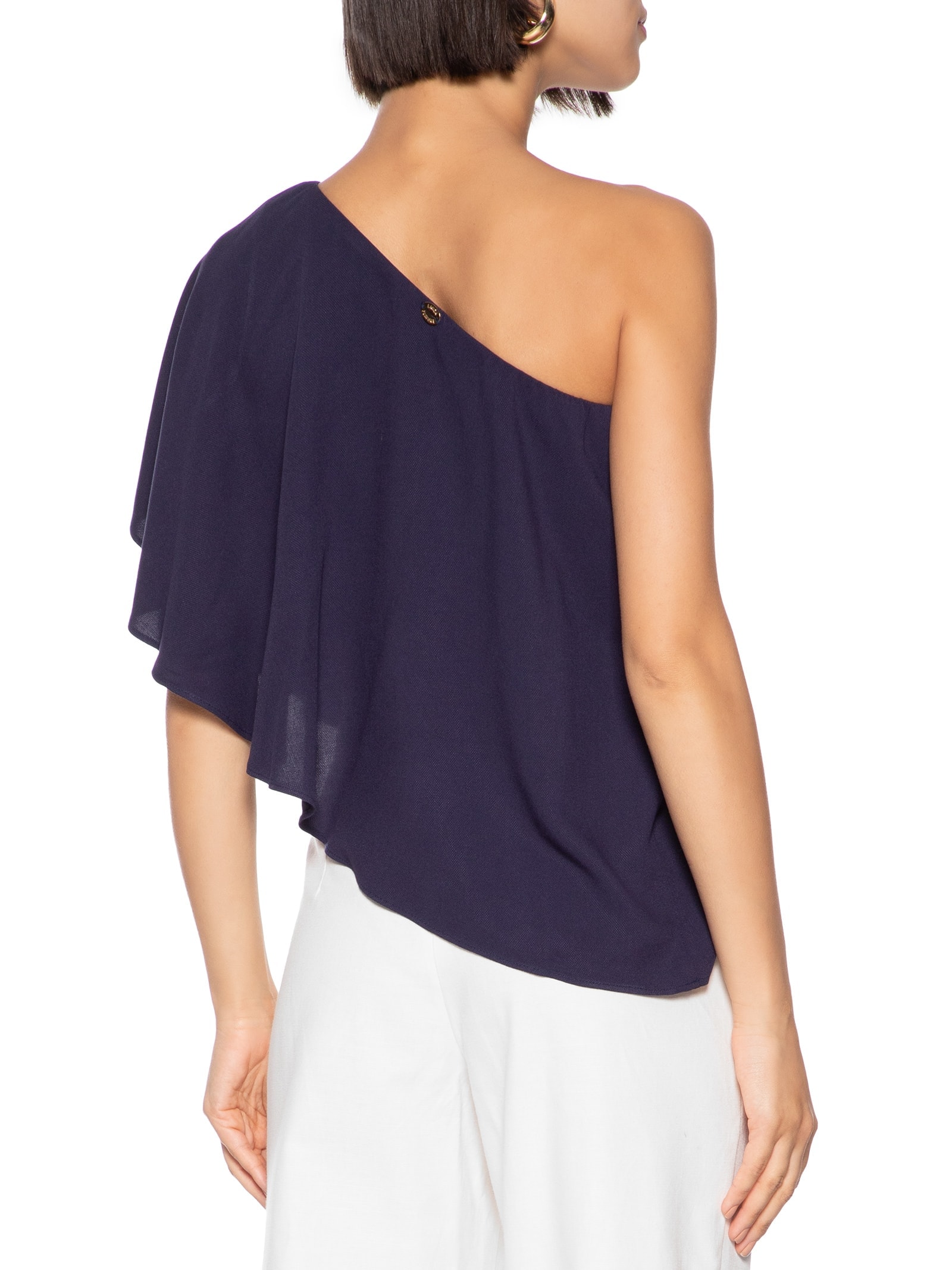 Blusa Feminina Ombro Único Com Babado Azul Lança Perfume