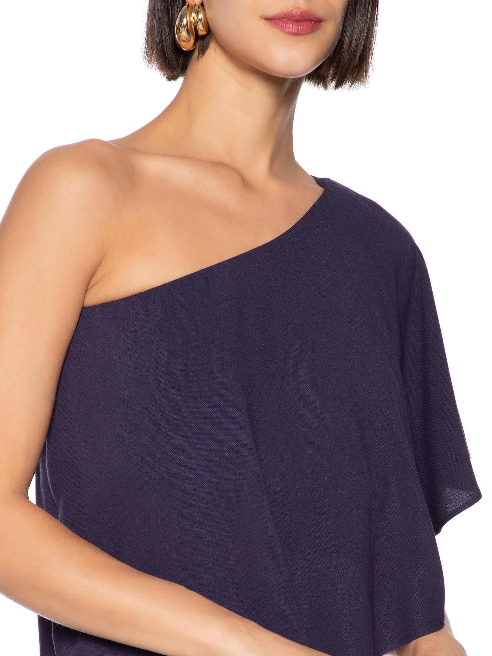 Blusa Feminina Ombro Único Com Babado Azul Lança Perfume