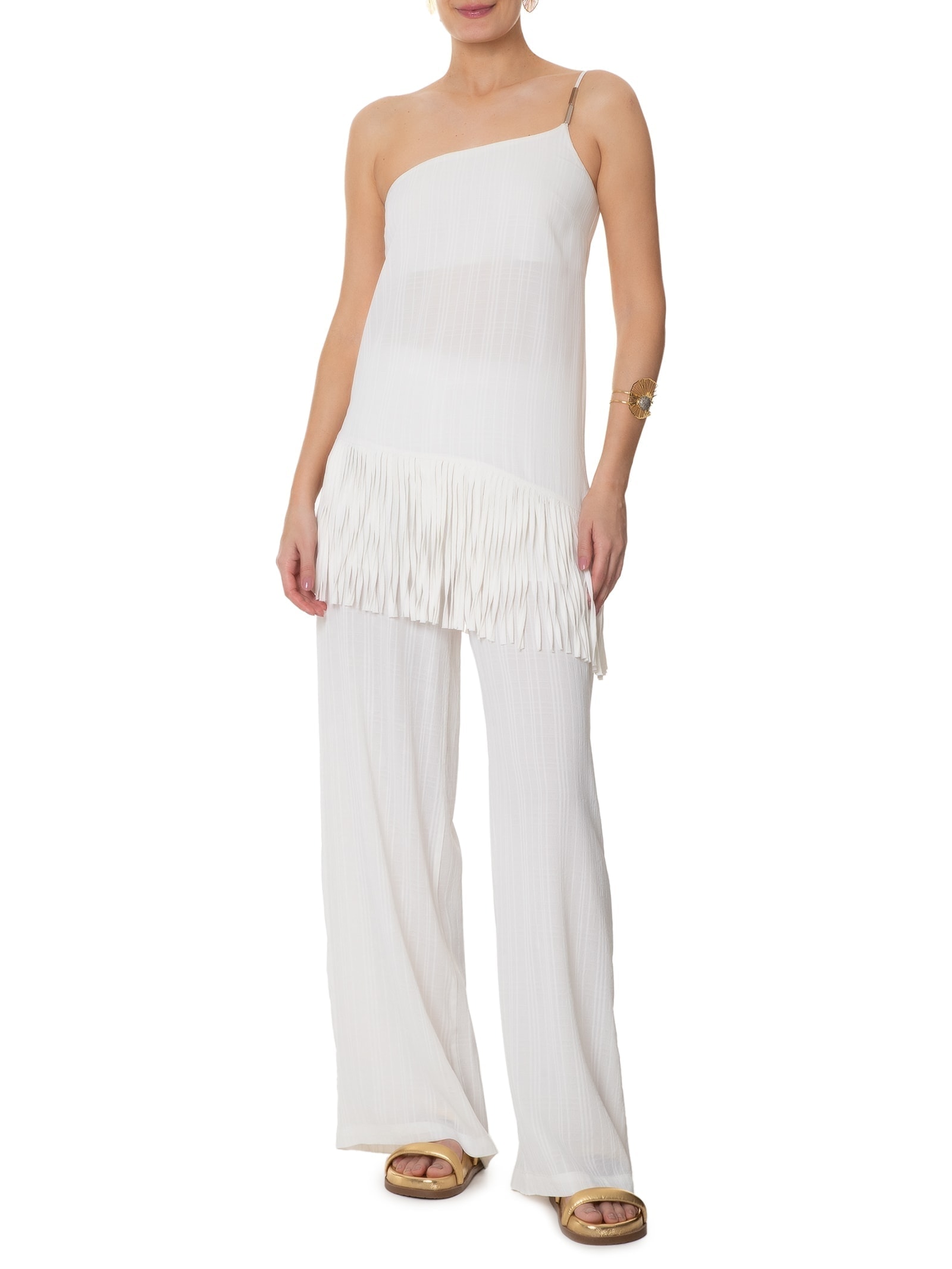 Blusa Feminina Ombro Único Com Franjas Off White '2Essential