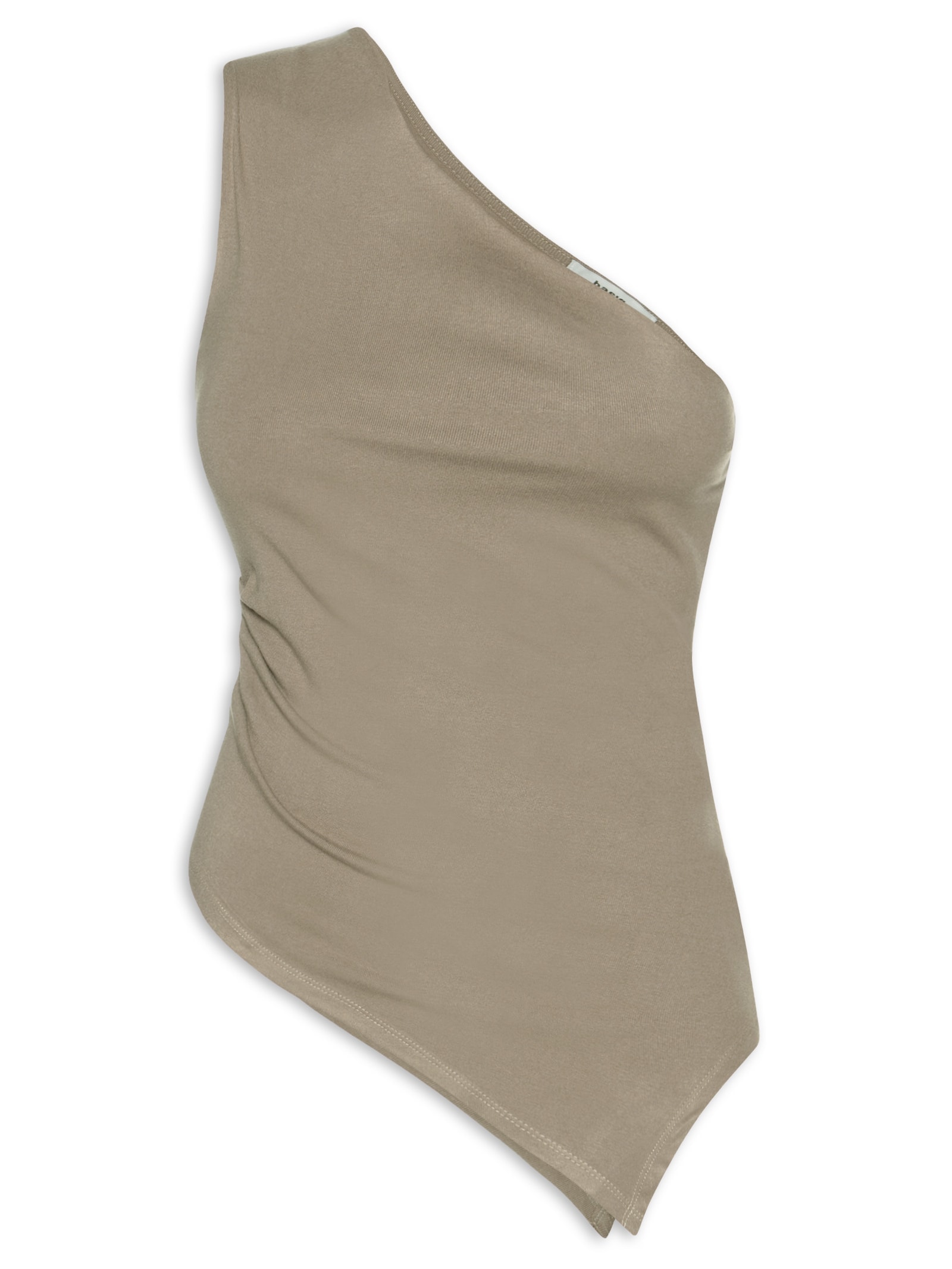 Blusa Feminina Ombro Único Drapeada Marrom Basiq