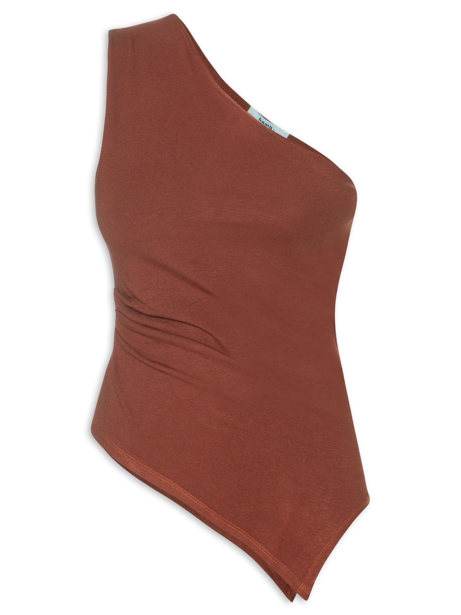 Blusa Feminina Ombro Único Drapeada Marrom Basiq