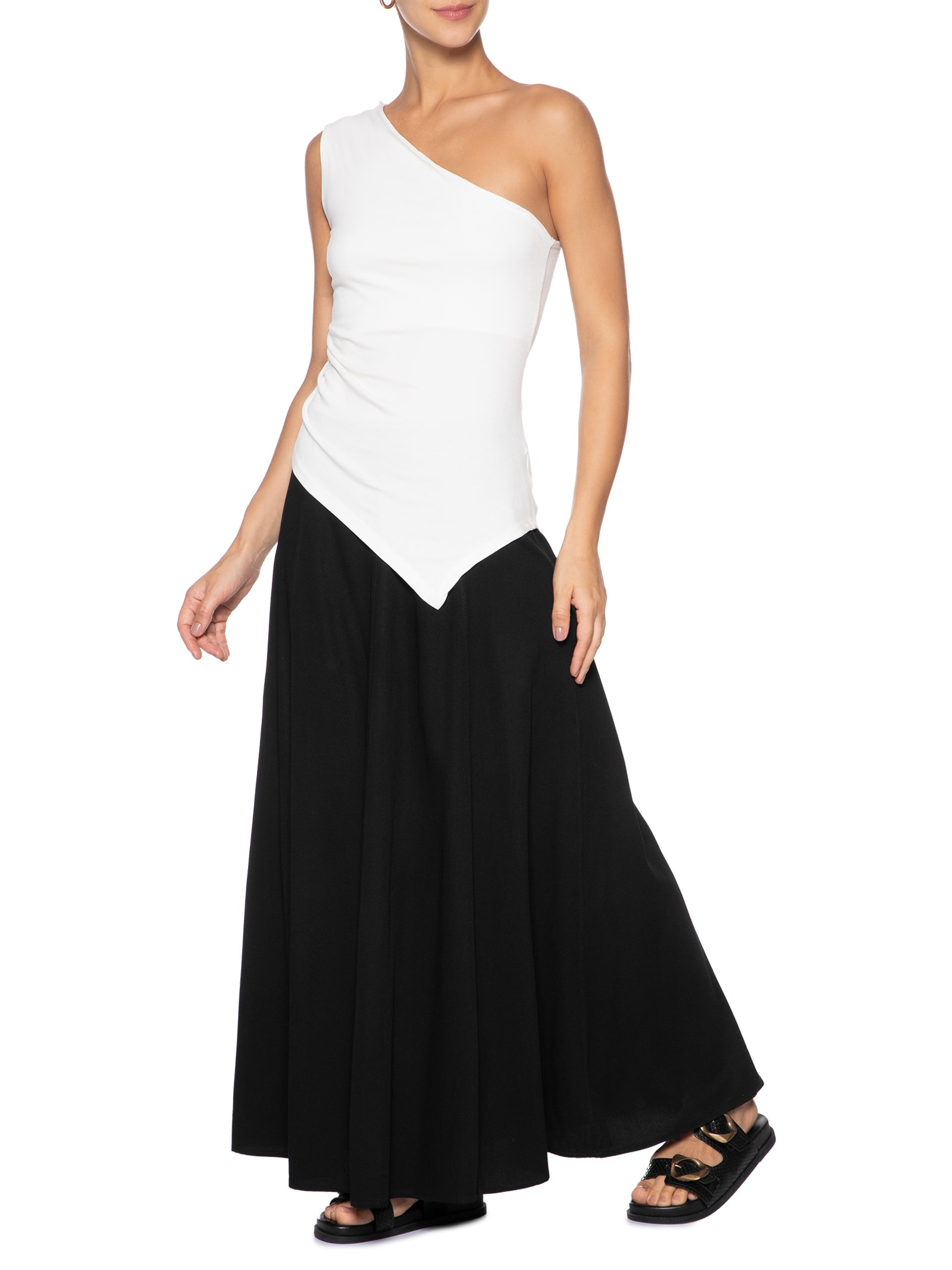 Blusa Feminina Ombro Único Drapeada Off White Basiq