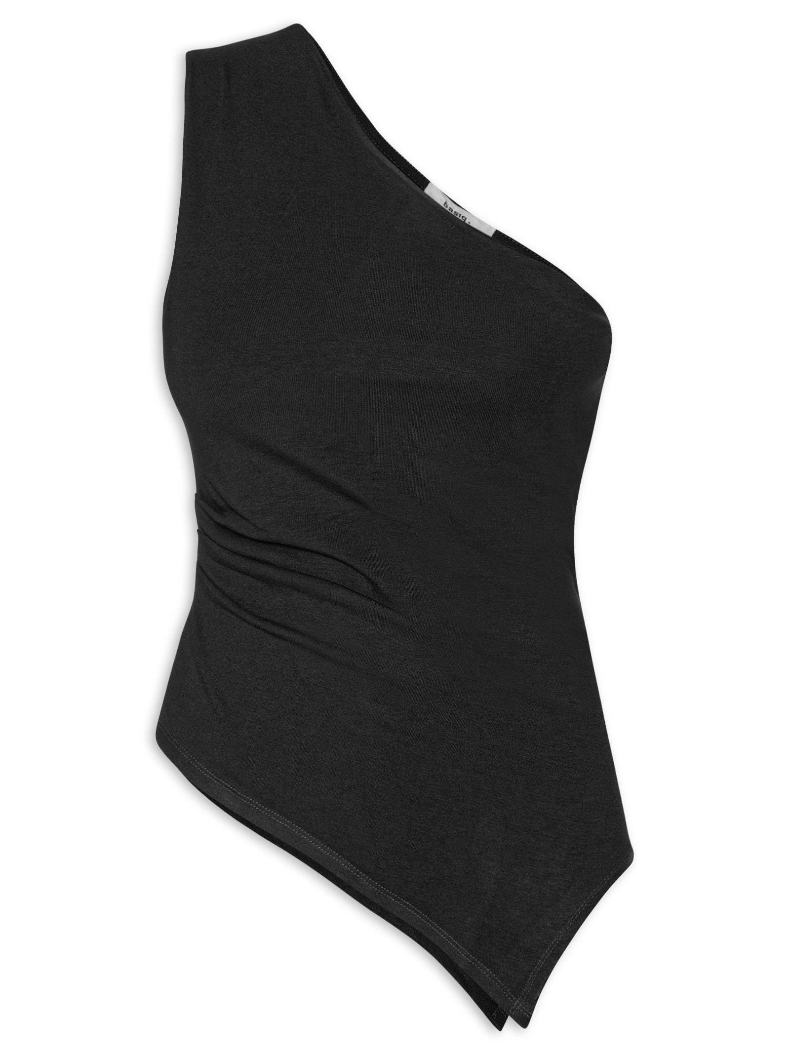 Blusa Feminina Ombro Único Drapeada Preto Basiq