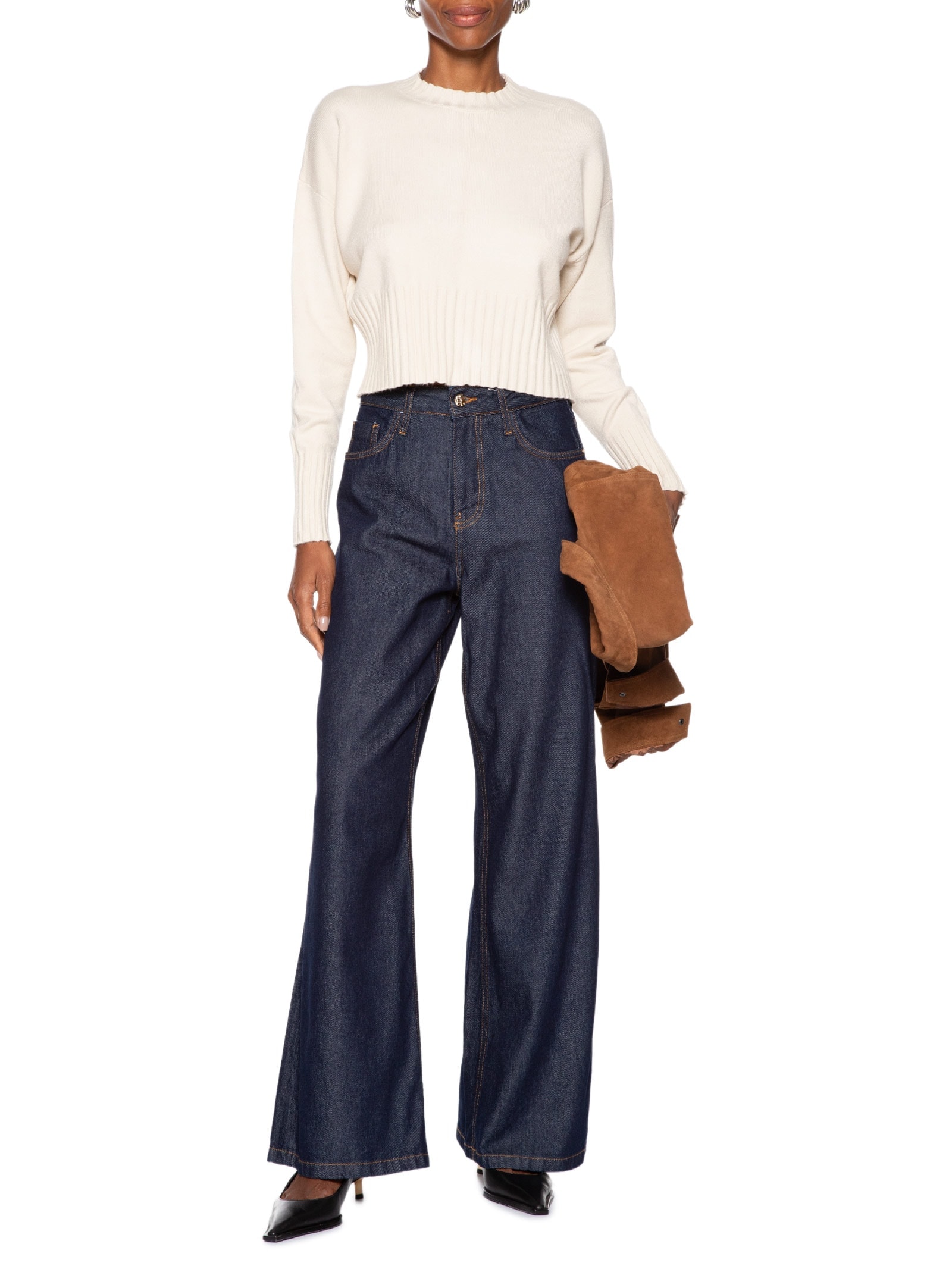 Blusa Feminina Ombros Deslocados Em Tricot Bege '2Essential