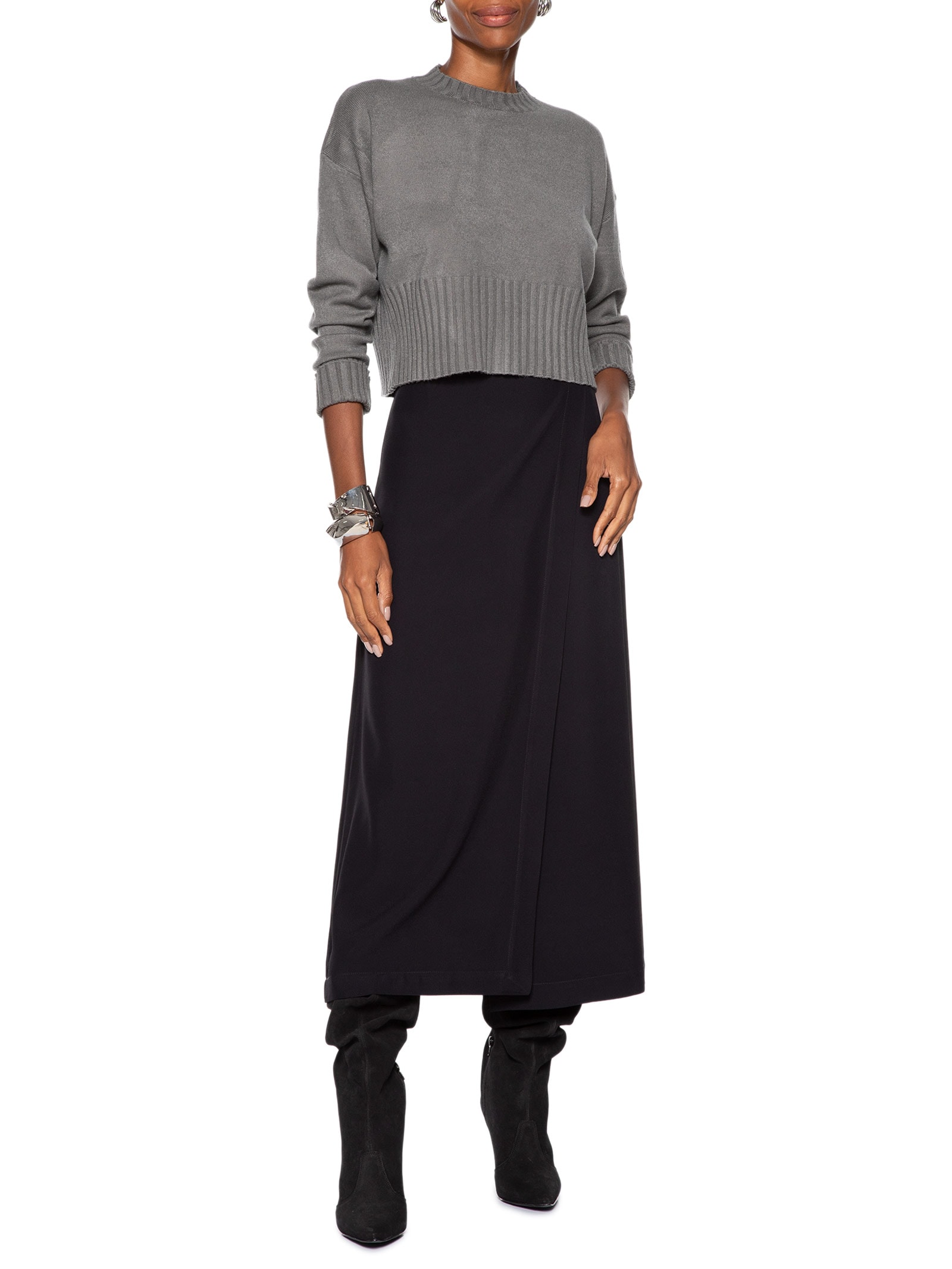 Blusa Feminina Ombros Deslocados Em Tricot Cinza '2Essential