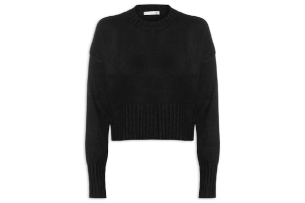 Blusa Feminina Ombros Deslocados Em Tricot - Preto