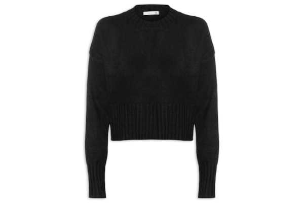 Blusa Feminina Ombros Deslocados Em Tricot - Preto