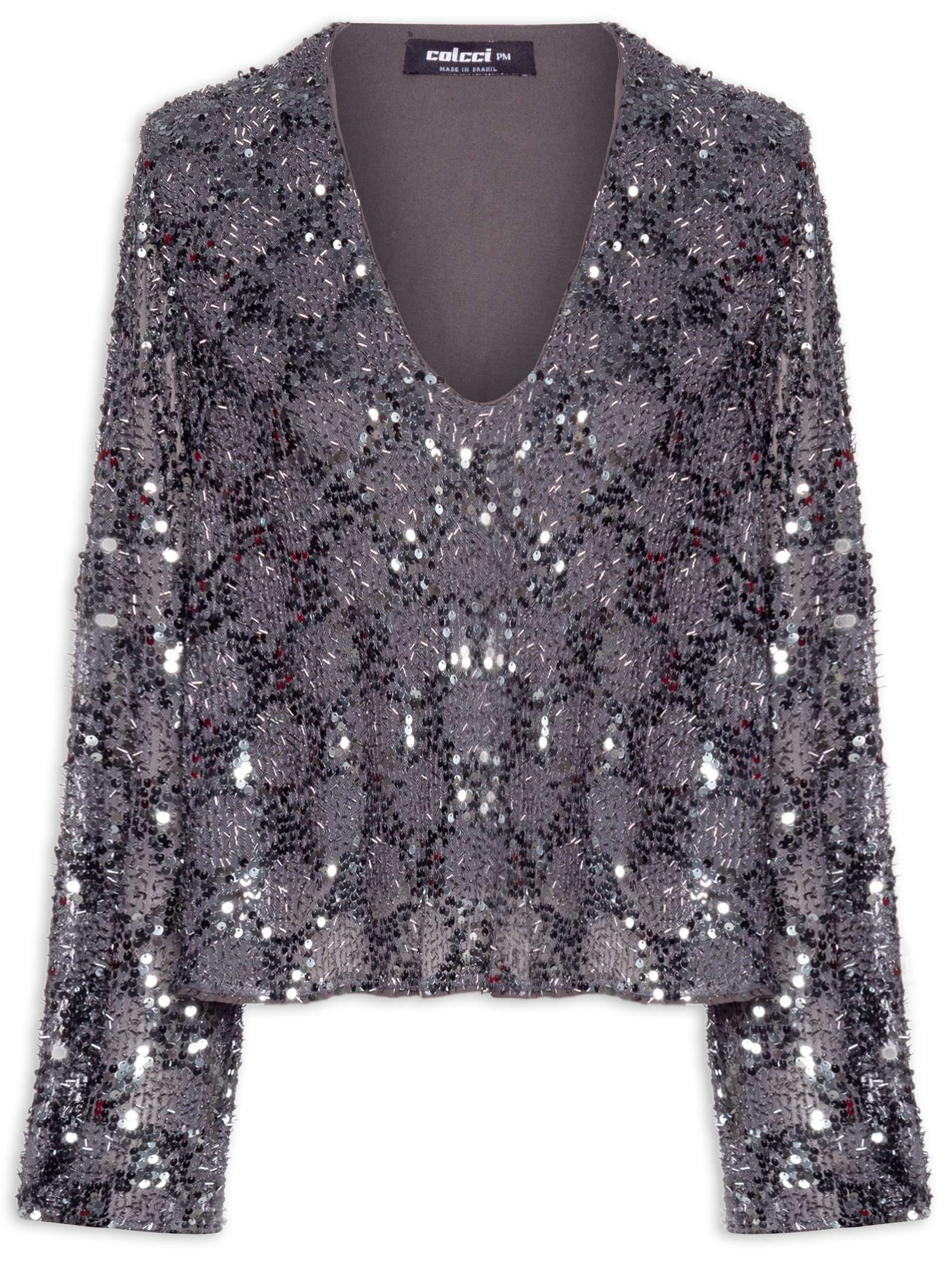 Blusa Feminina Paetê Cinza Colcci