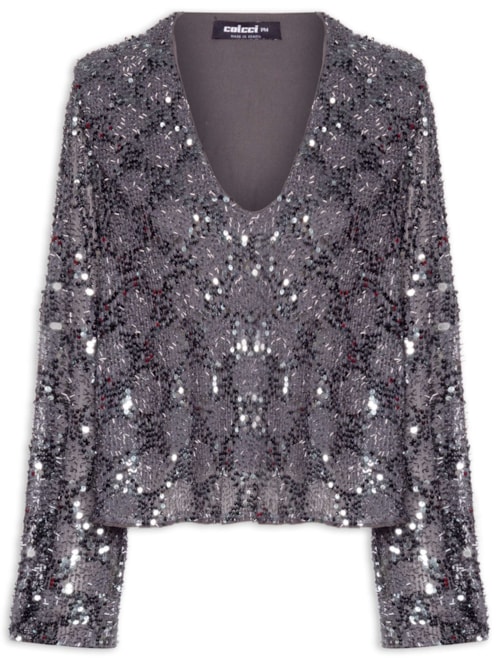 Blusa Feminina Paetê – Cinza