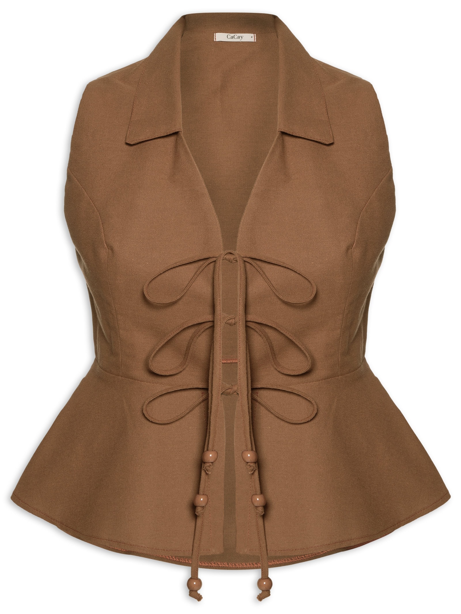 Blusa Feminina Peplum Amarração Marrom Cacay