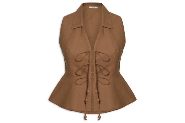 Blusa Feminina Peplum Amarração - Marrom