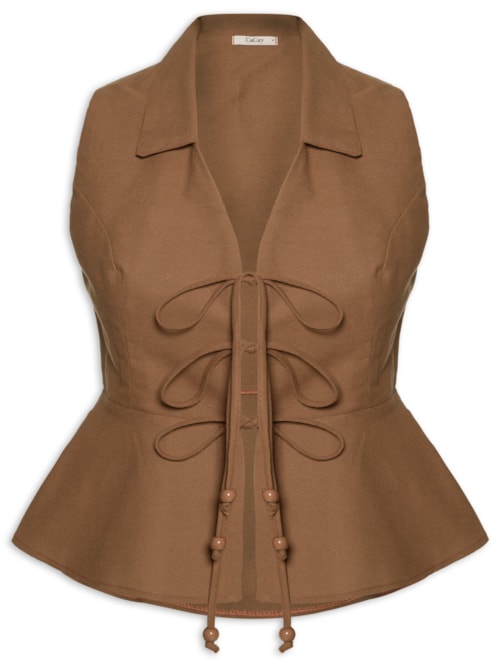 Blusa Feminina Peplum Amarração – Marrom