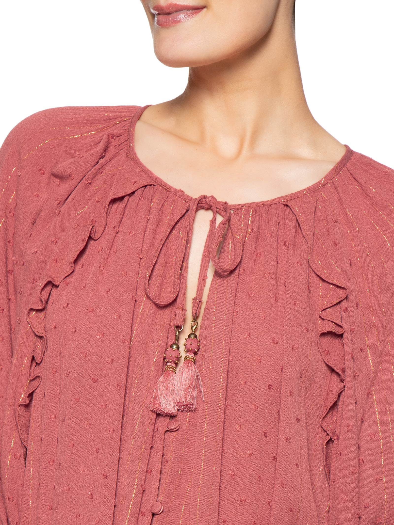 Blusa Feminina Poá Lurex Rosa Dress To