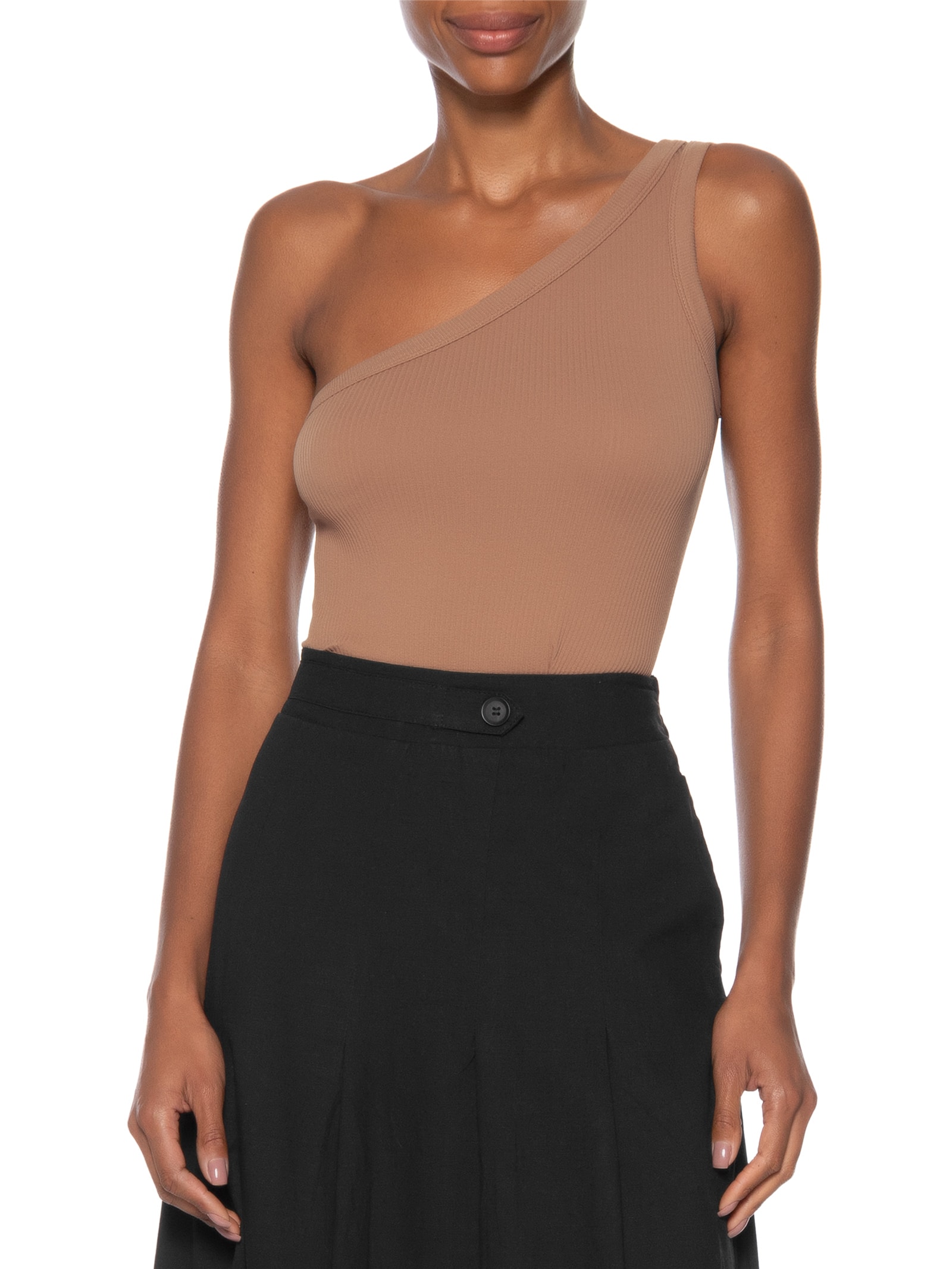 Blusa Feminina Poliamida Ombro Único Marrom Basiq