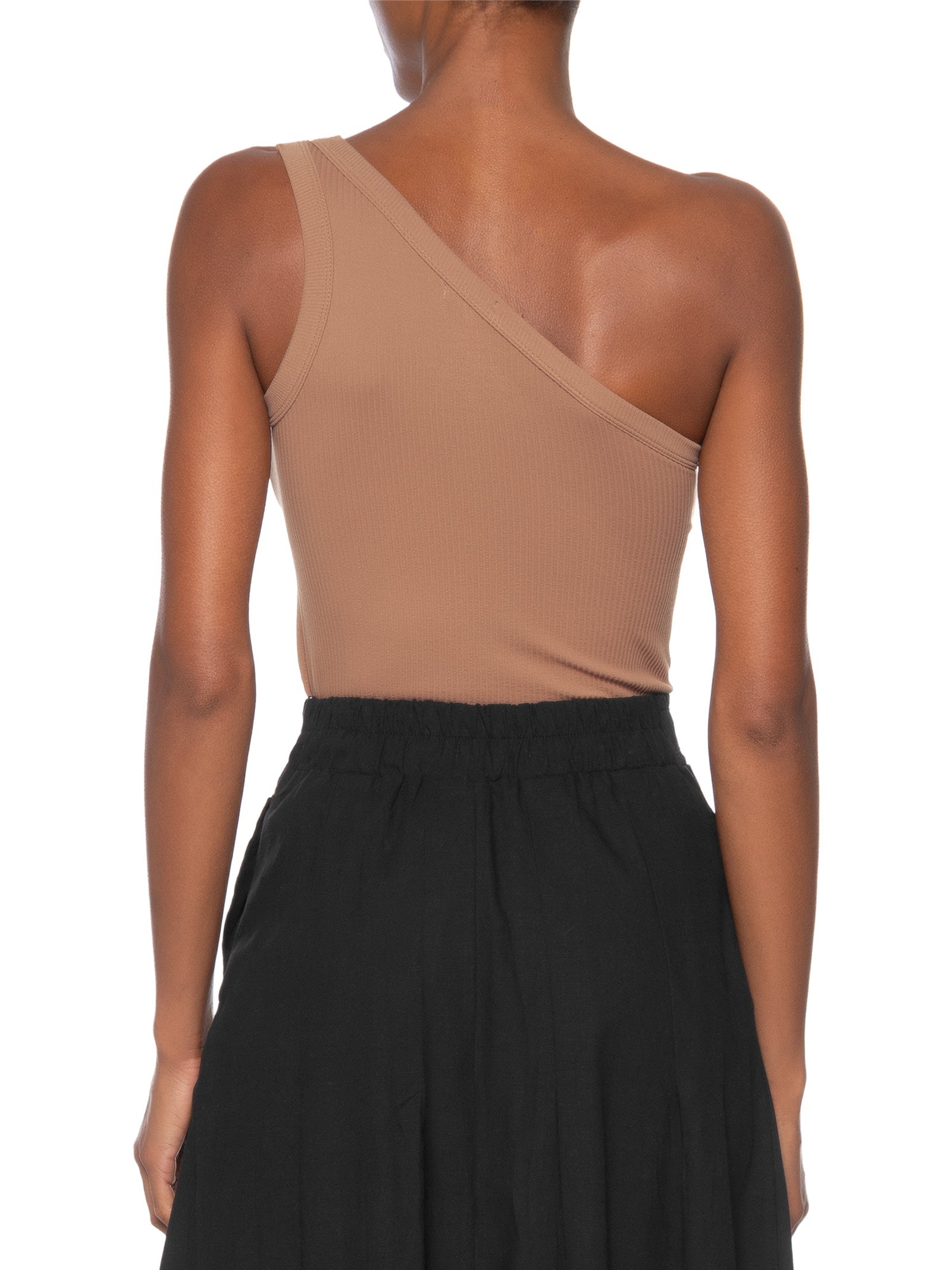 Blusa Feminina Poliamida Ombro Único Marrom Basiq