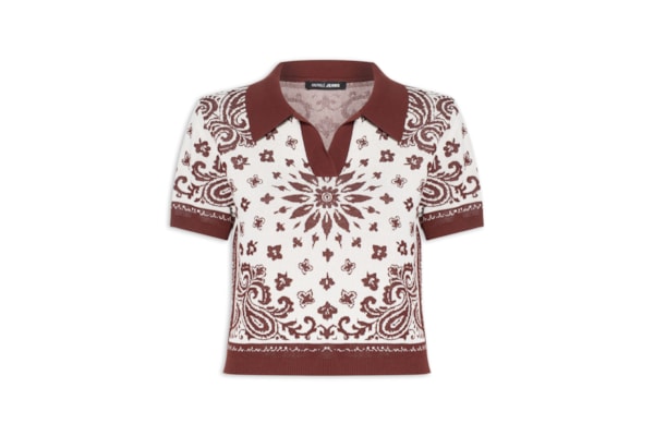 Blusa Feminina Polo De Tricot Bandana - Marrom