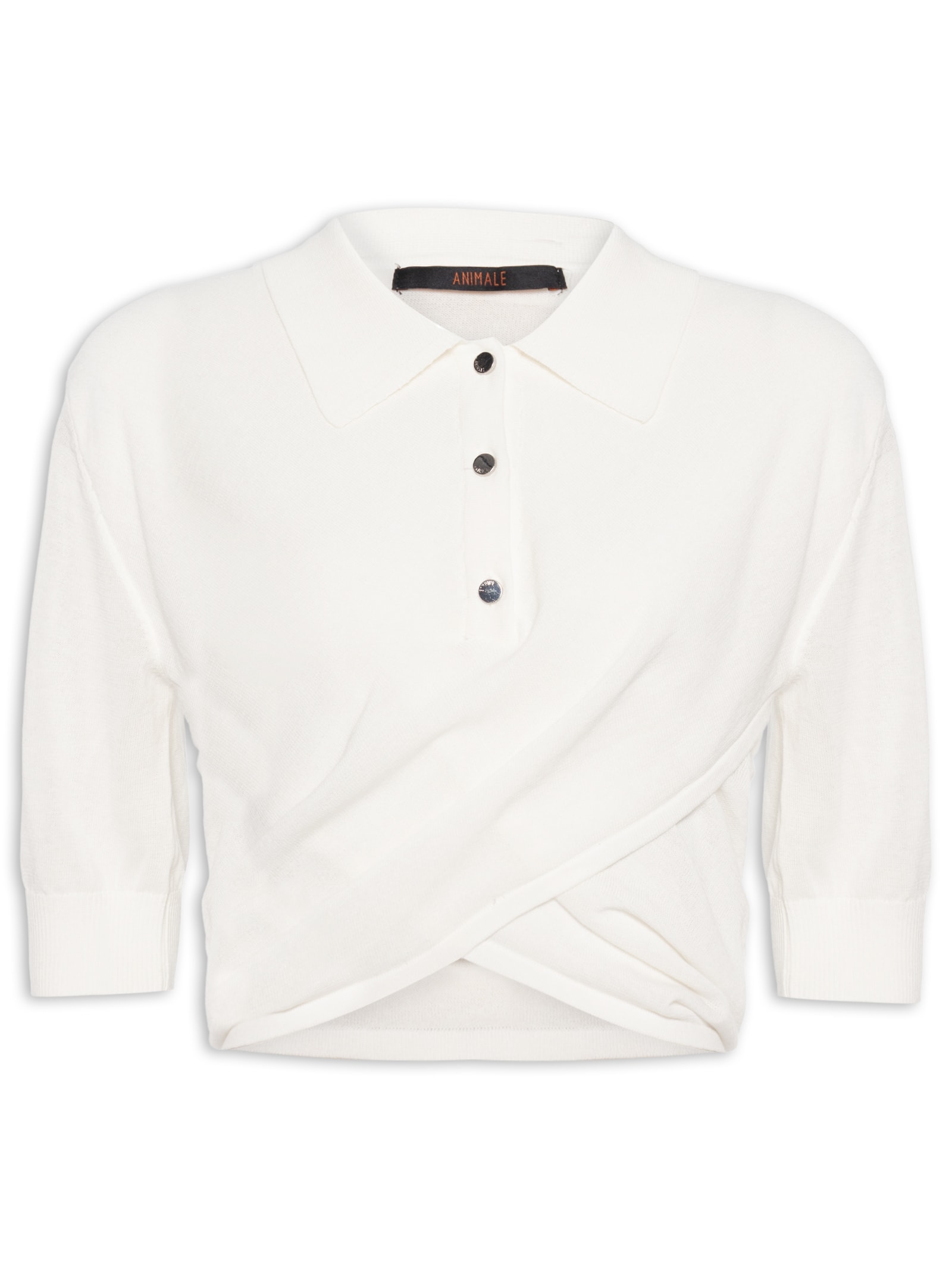 Blusa Feminina Polo De Tricot Transpassada Cropped Branco Animale