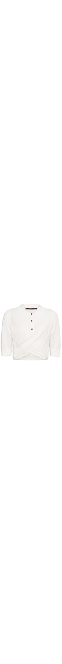 Blusa Feminina Polo De Tricot Transpassada Cropped - Branco