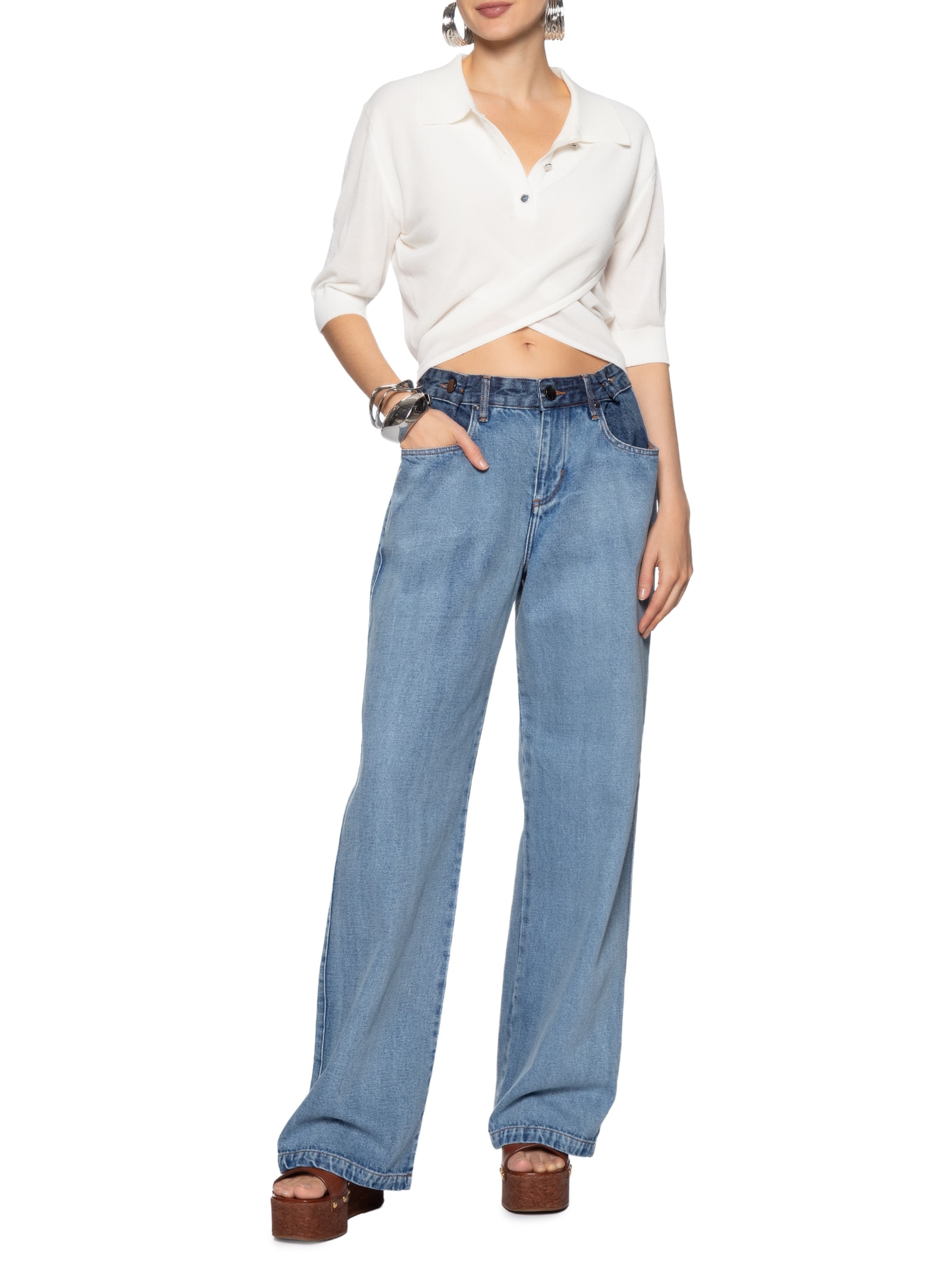 Blusa Feminina Polo De Tricot Transpassada Cropped Branco Animale