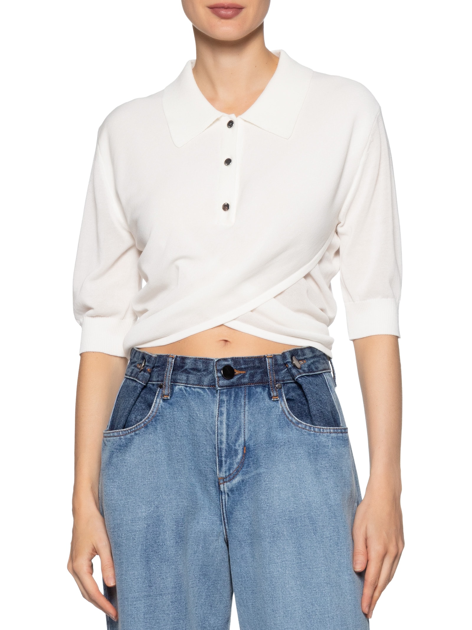 Blusa Feminina Polo De Tricot Transpassada Cropped Branco Animale