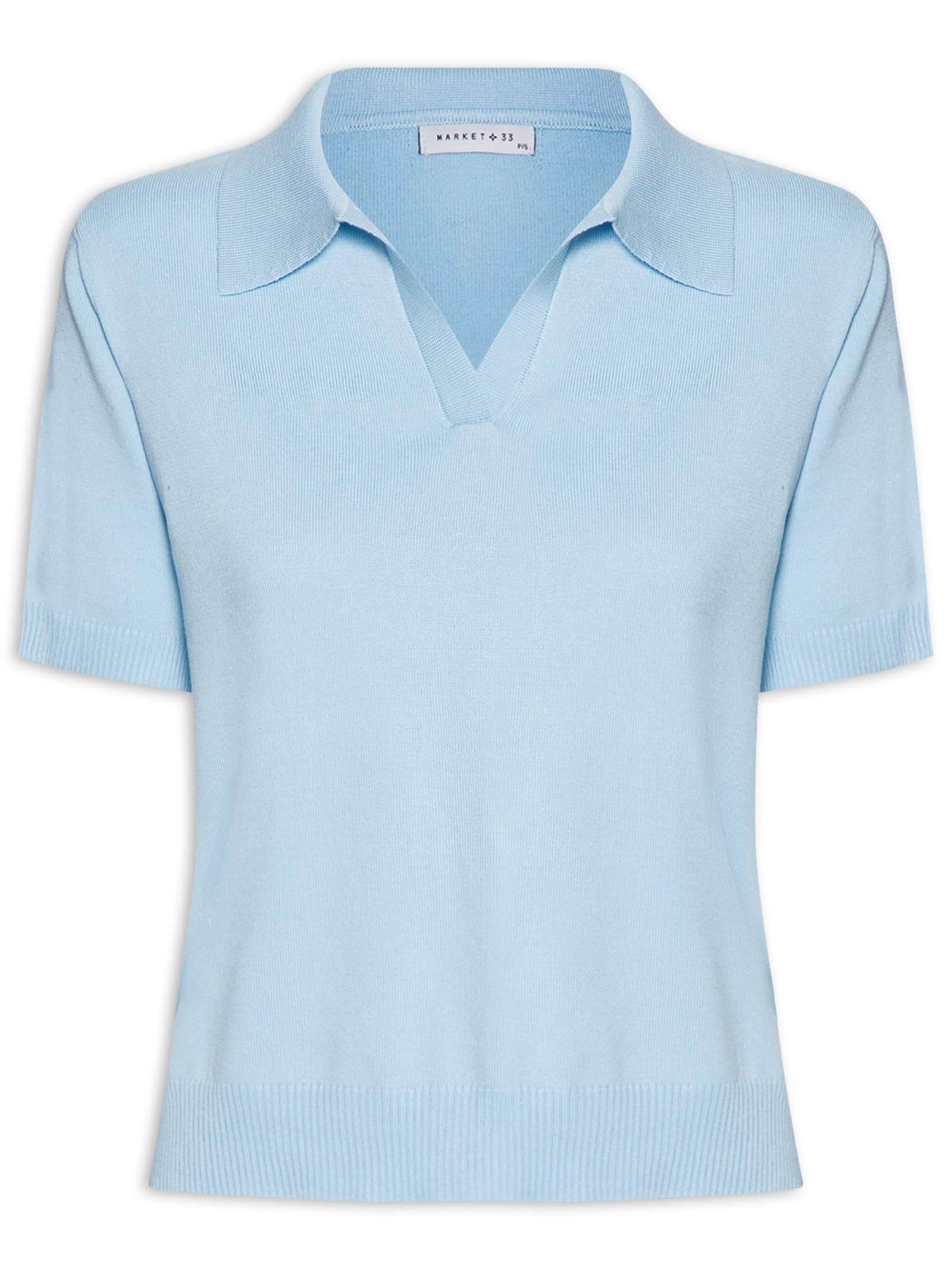 Blusa Feminina Polo em Tricot Azul Market 33