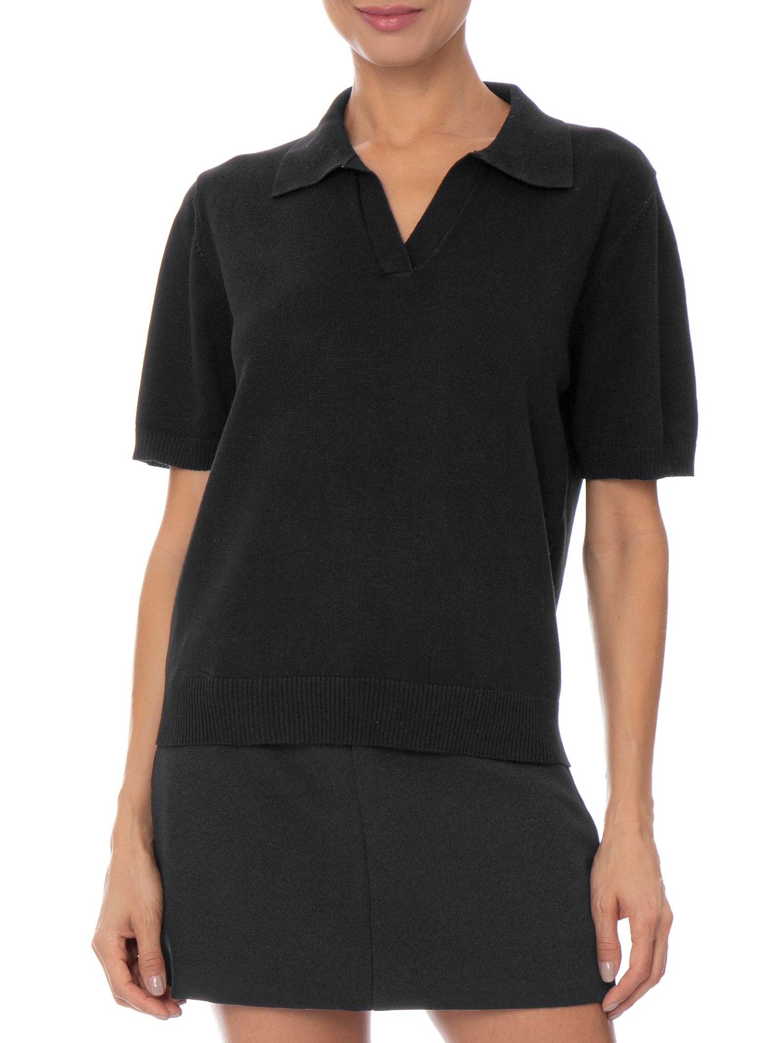 Blusa Feminina Polo em Tricot Preto Market 33