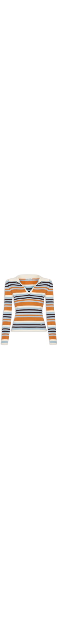 Blusa Feminina Polo Listrada De Tricot Com Decote - Laranja