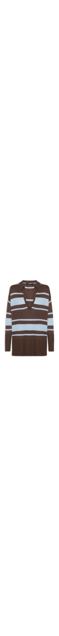 Blusa Feminina Polo Listras Tricot - Marrom