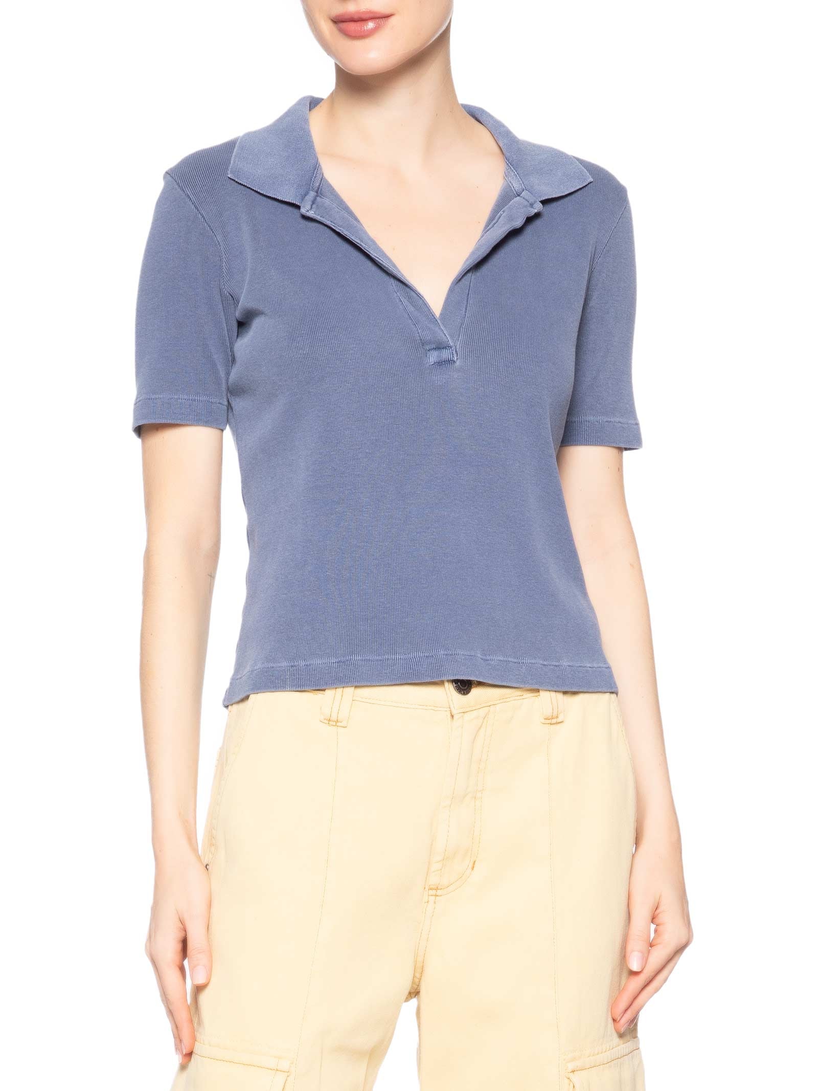 Blusa Feminina Polo Raglan Estonada Azul Animale Jeans