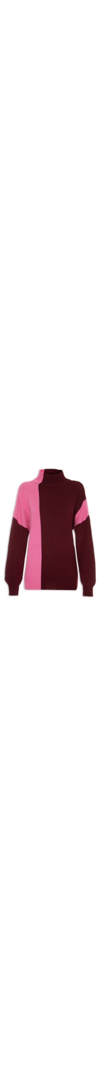 Blusa Feminina Pull Bicolor Gola Alta Tricot Rr - Rosa