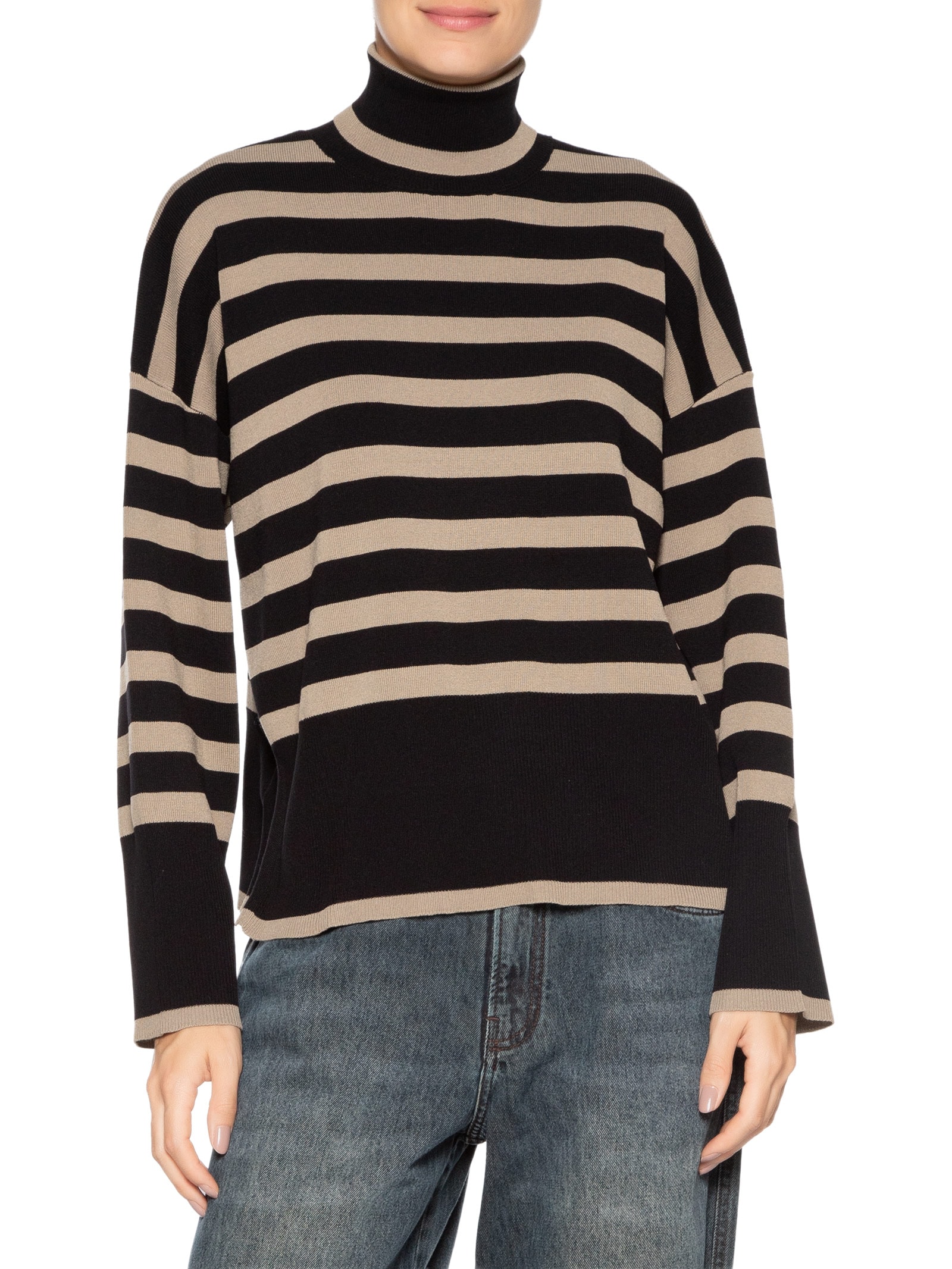 Blusa Feminina Pull De Tricot Amplo Listrado Preto Animale Jeans